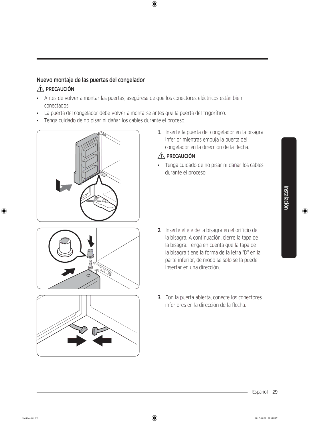 Samsung RF56K9041SR/ES manual Nuevo montaje de las puertas del congelador 