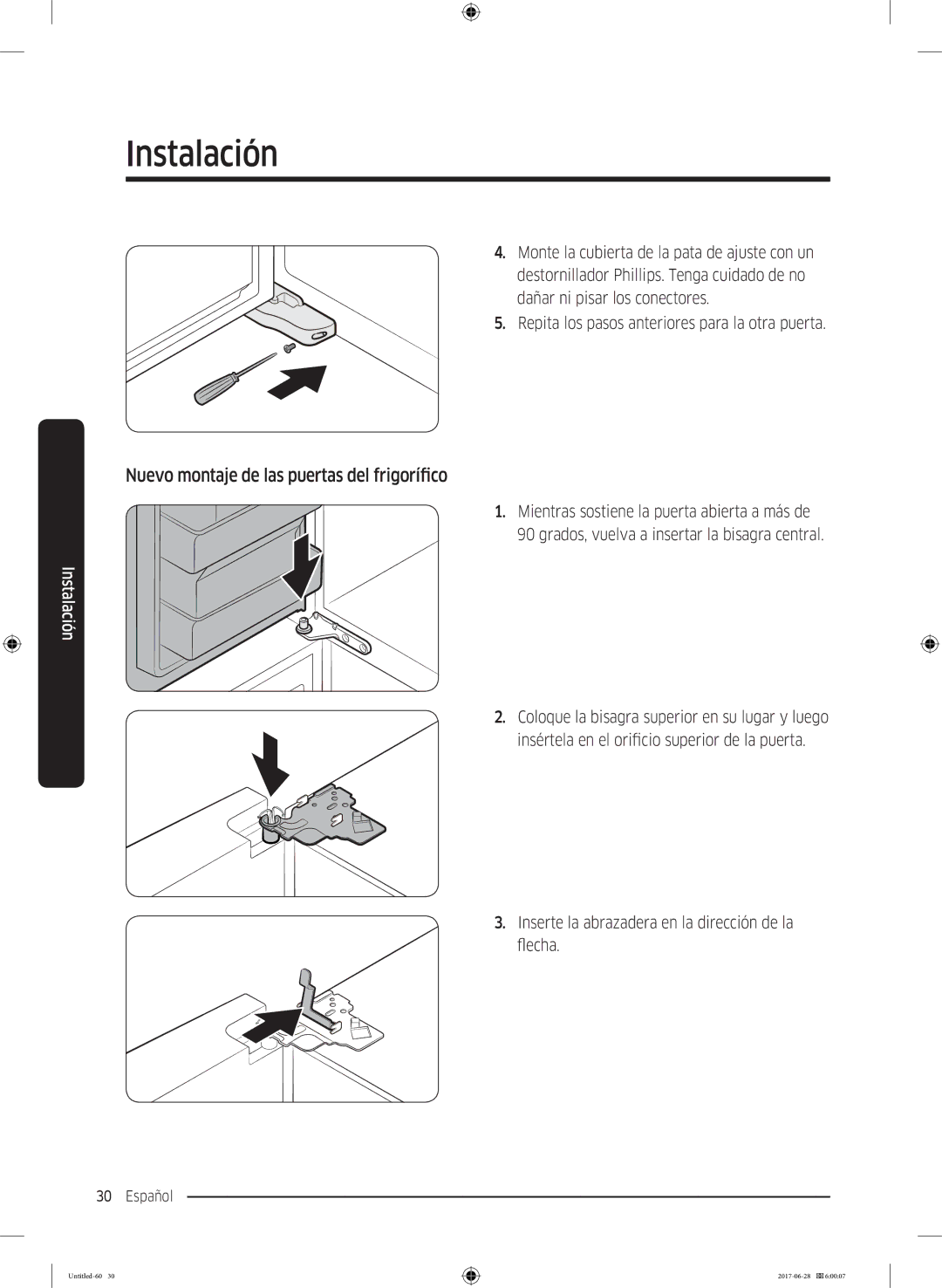 Samsung RF56K9041SR/ES manual Nuevo montaje de las puertas del frigorífico 