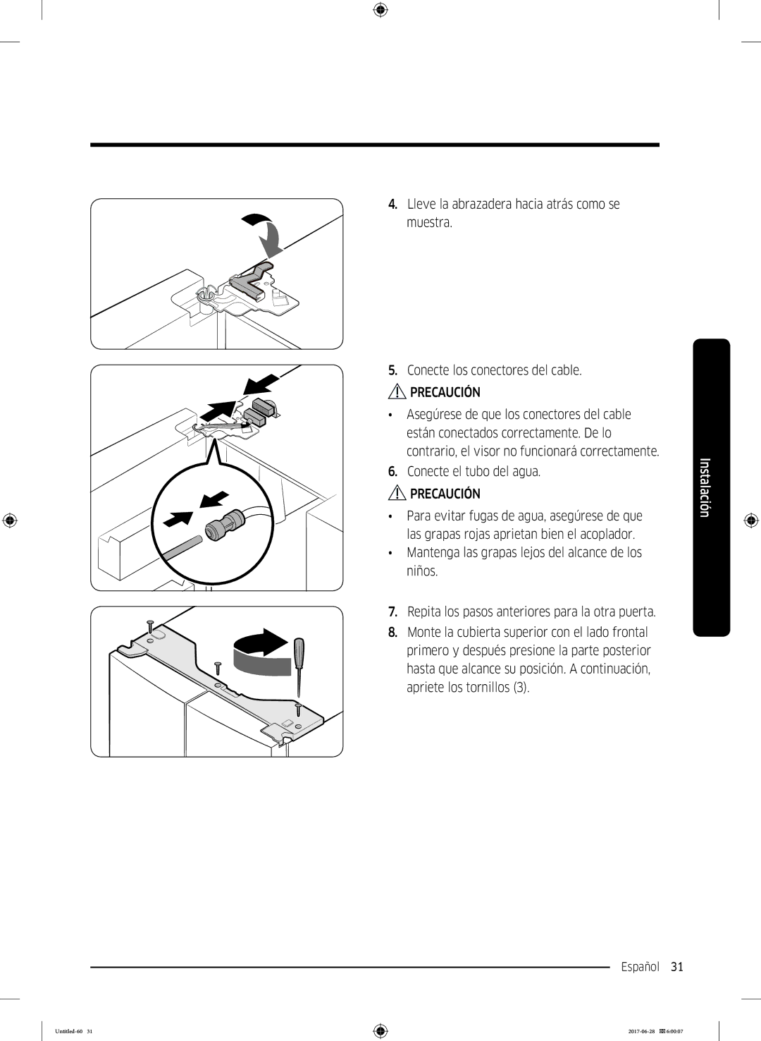 Samsung RF56K9041SR/ES manual Conecte el tubo del agua 