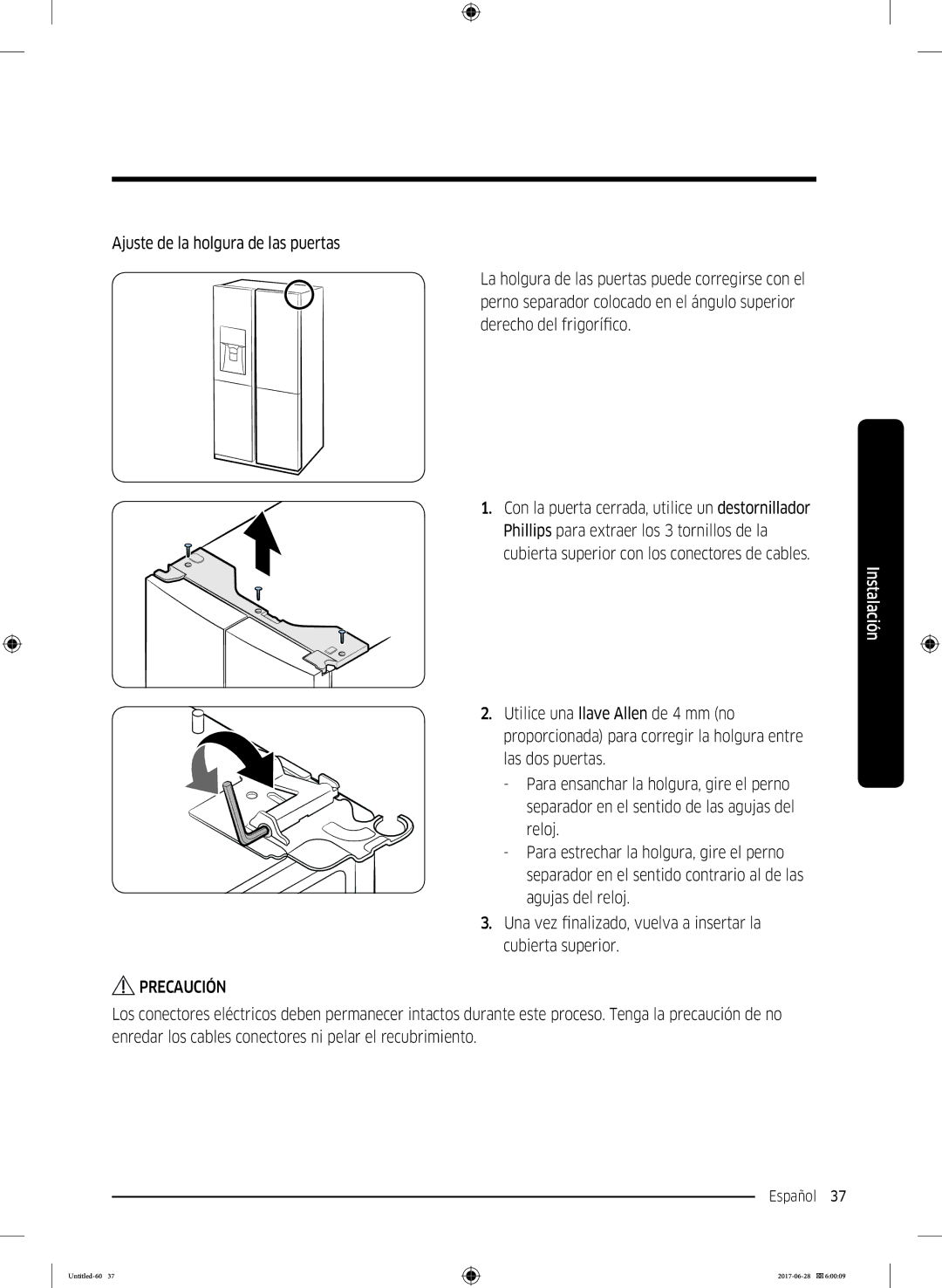 Samsung RF56K9041SR/ES manual Cubierta superior con los conectores de cables 