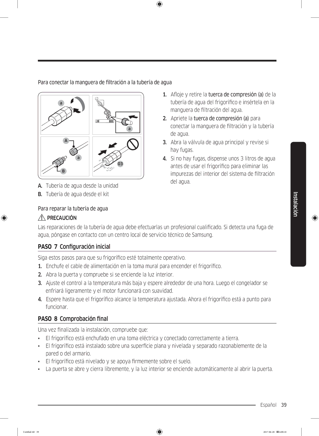 Samsung RF56K9041SR/ES manual Paso 7 Configuración inicial, Paso 8 Comprobación final 