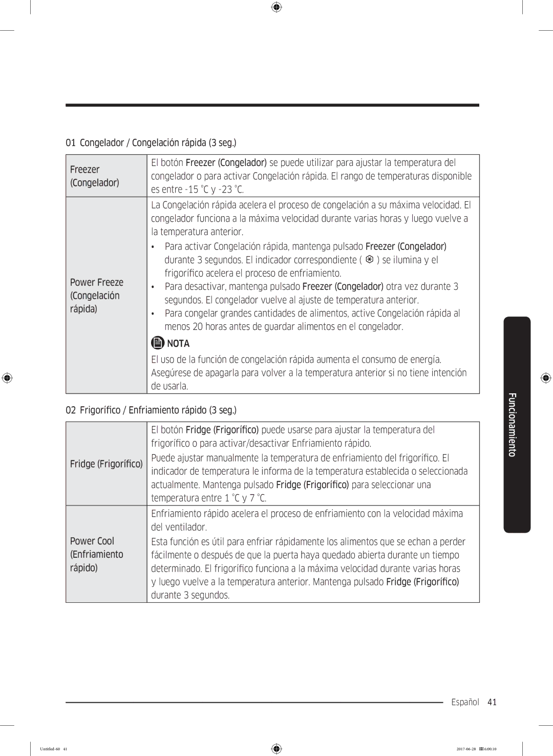 Samsung RF56K9041SR/ES manual Congelador, Es entre -15 C y -23 C, Temperatura entre 1 C y 7 C, Del ventilador 