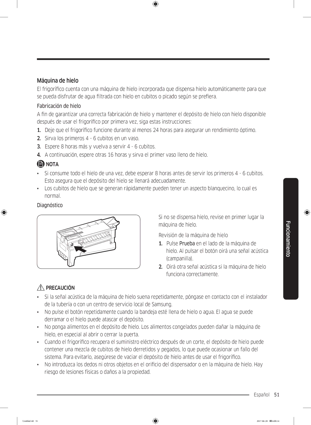 Samsung RF56K9041SR/ES Máquina de hielo, El frigorífico cuenta con una, Picado según se prefiera, Fabricación de hielo 