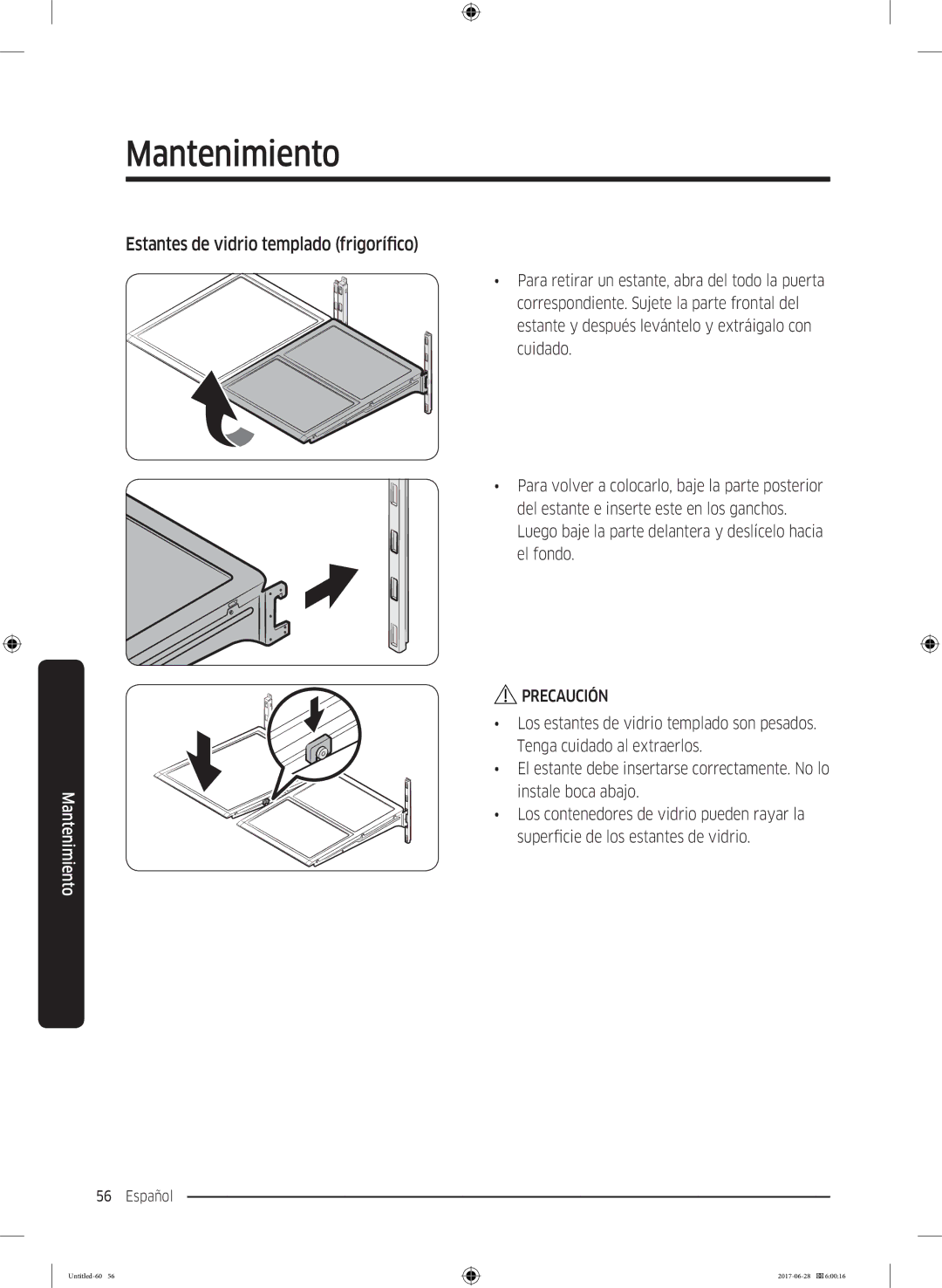 Samsung RF56K9041SR/ES manual Estantes de vidrio templado frigorífico 