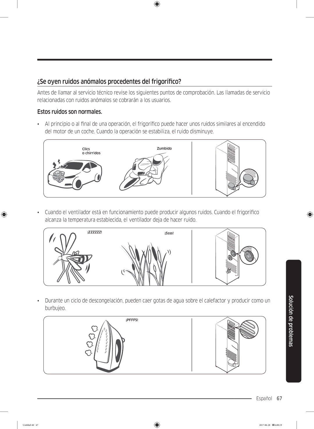 Samsung RF56K9041SR/ES manual ¿Se oyen ruidos anómalos procedentes del frigorífico?, Estos ruidos son normales 