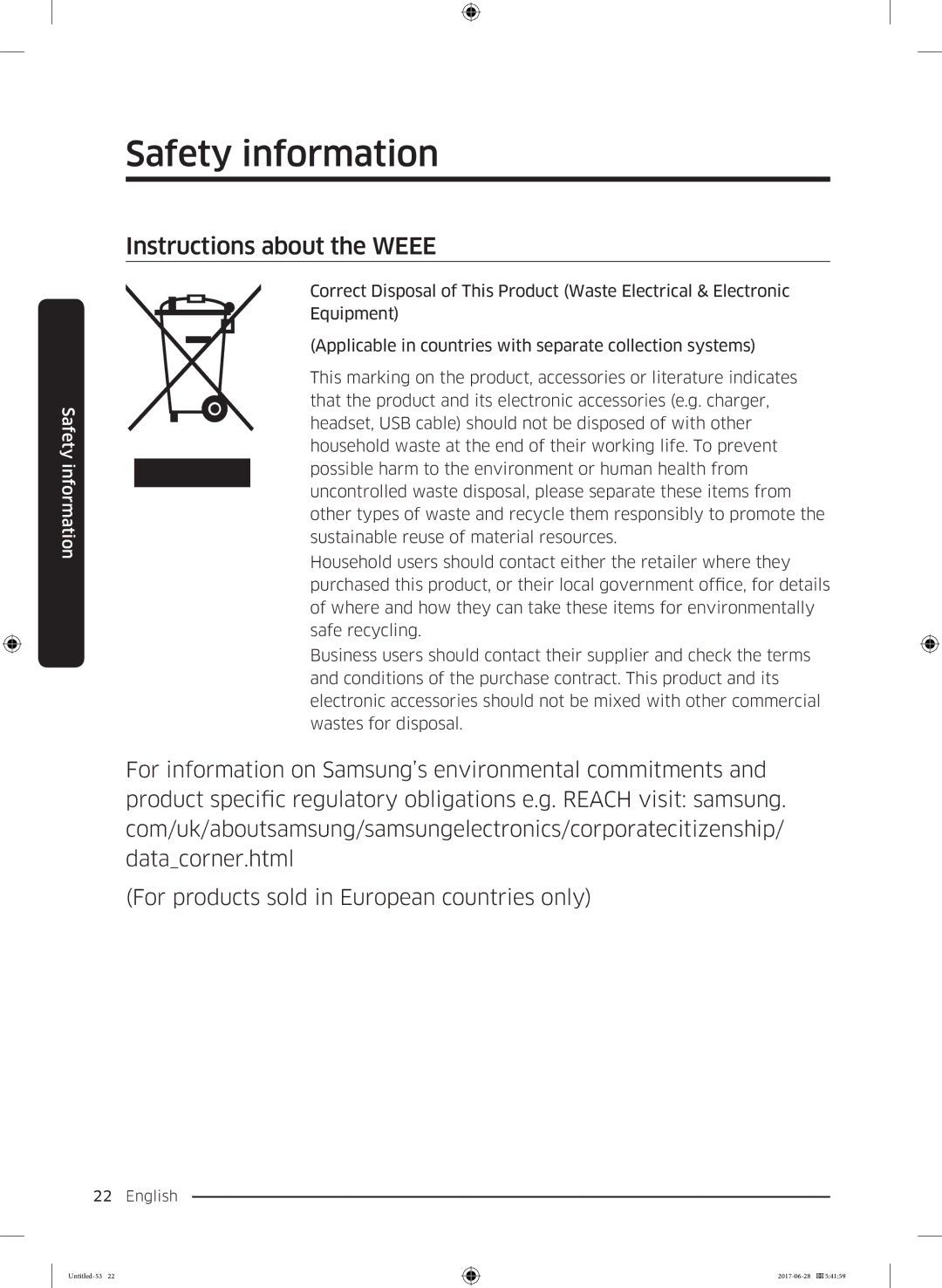 Samsung RF56K9041SR/ES manual Instructions about the Weee 