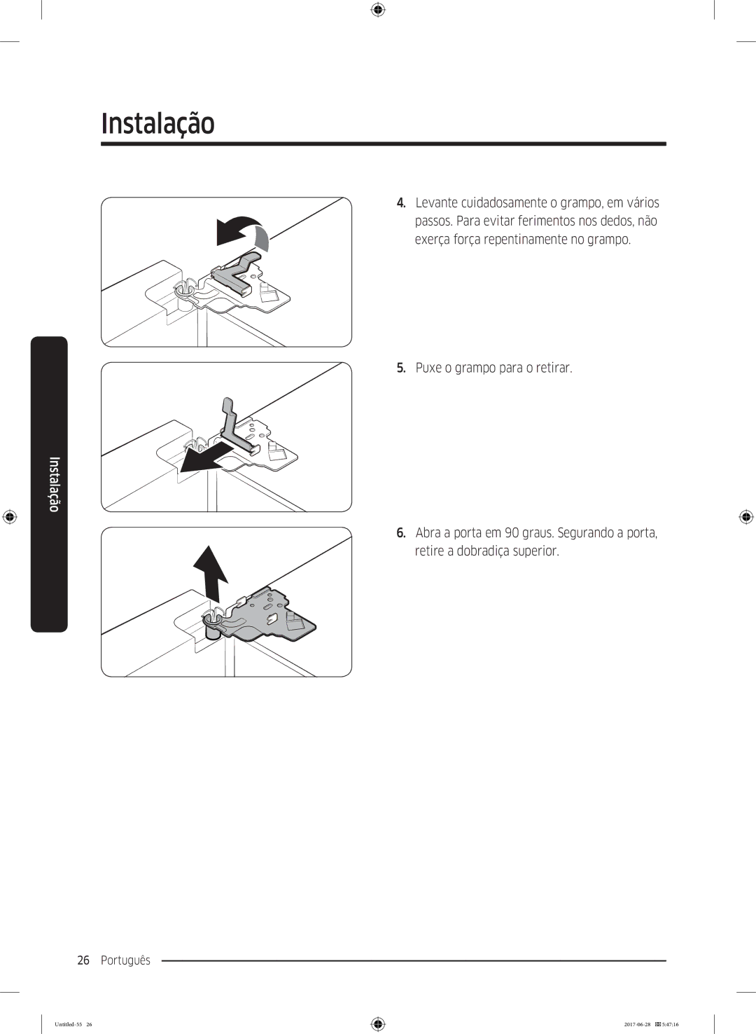 Samsung RF56K9041SR/ES manual Puxe o grampo para o retirar 