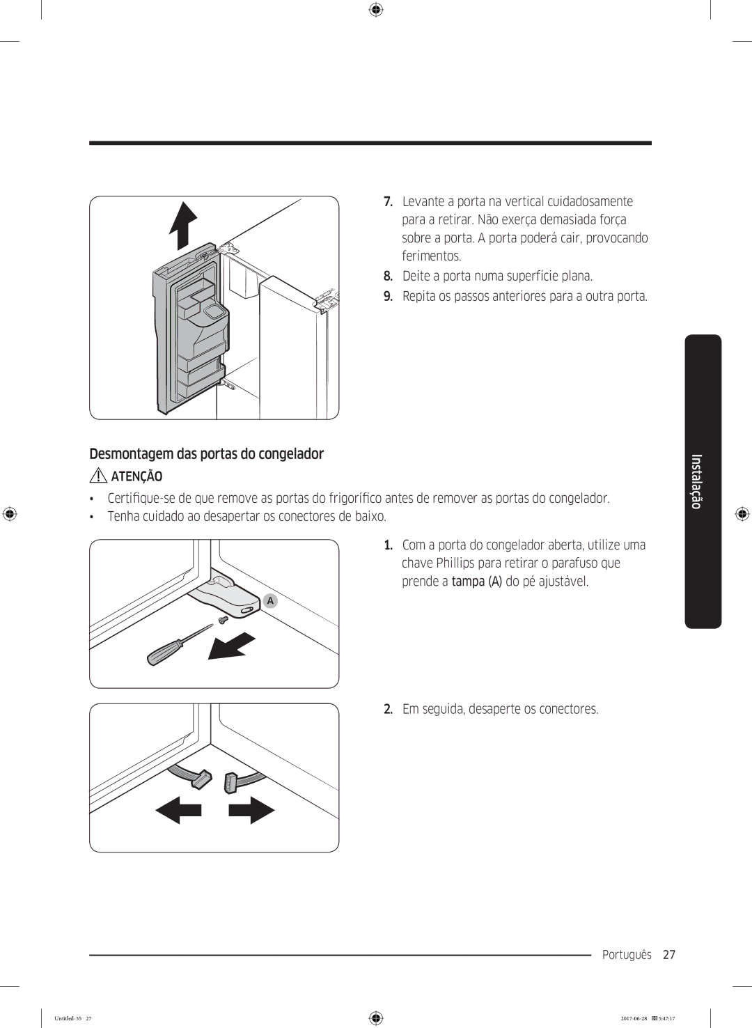 Samsung RF56K9041SR/ES manual Desmontagem das portas do congelador 