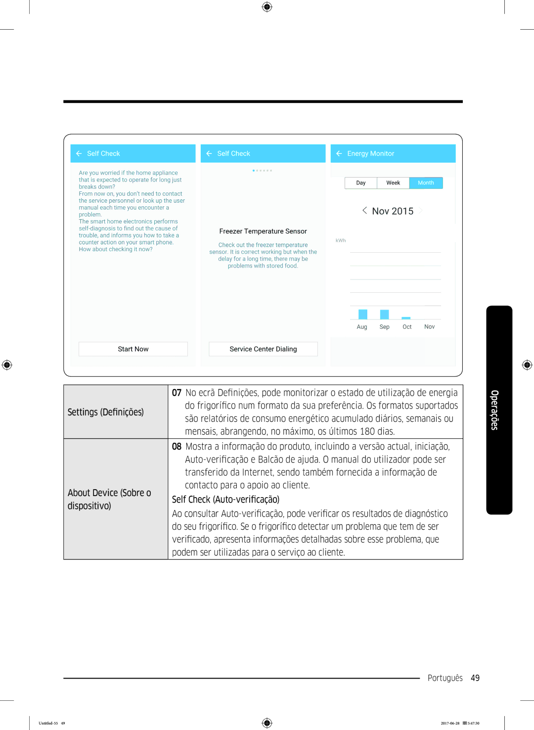 Samsung RF56K9041SR/ES manual No ecrã Definições, pode Monitorizar, De energia, Pode ser, De diagnóstico 