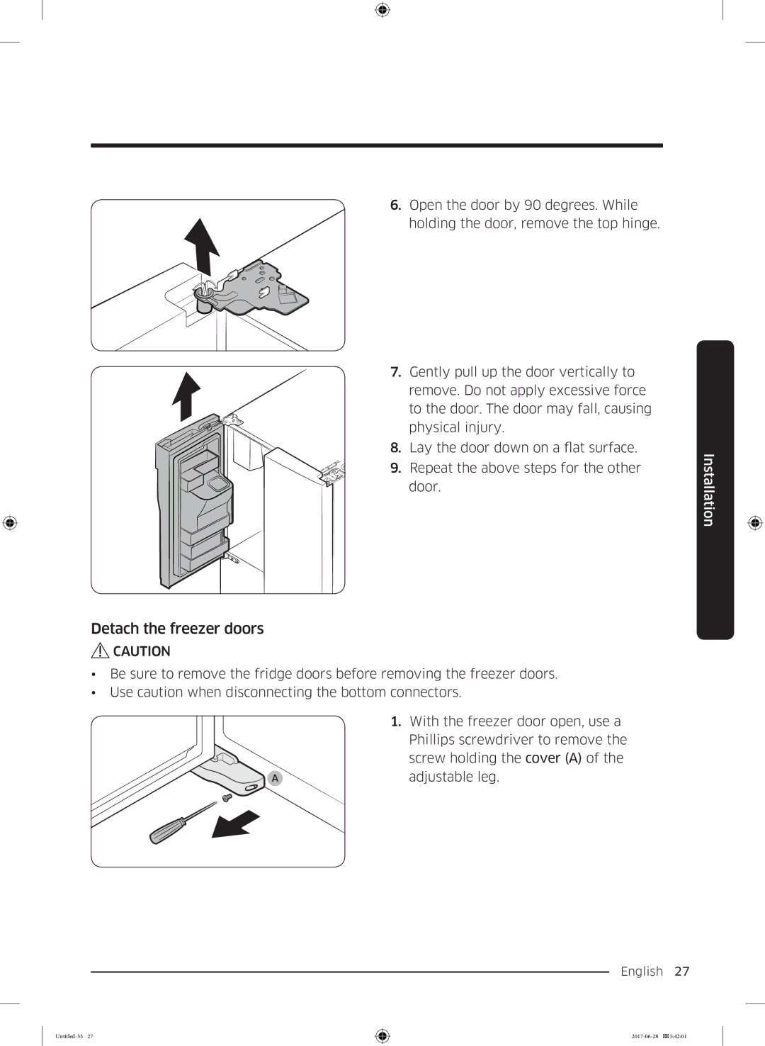 Samsung RF56K9041SR/ES manual Detach the freezer doors 