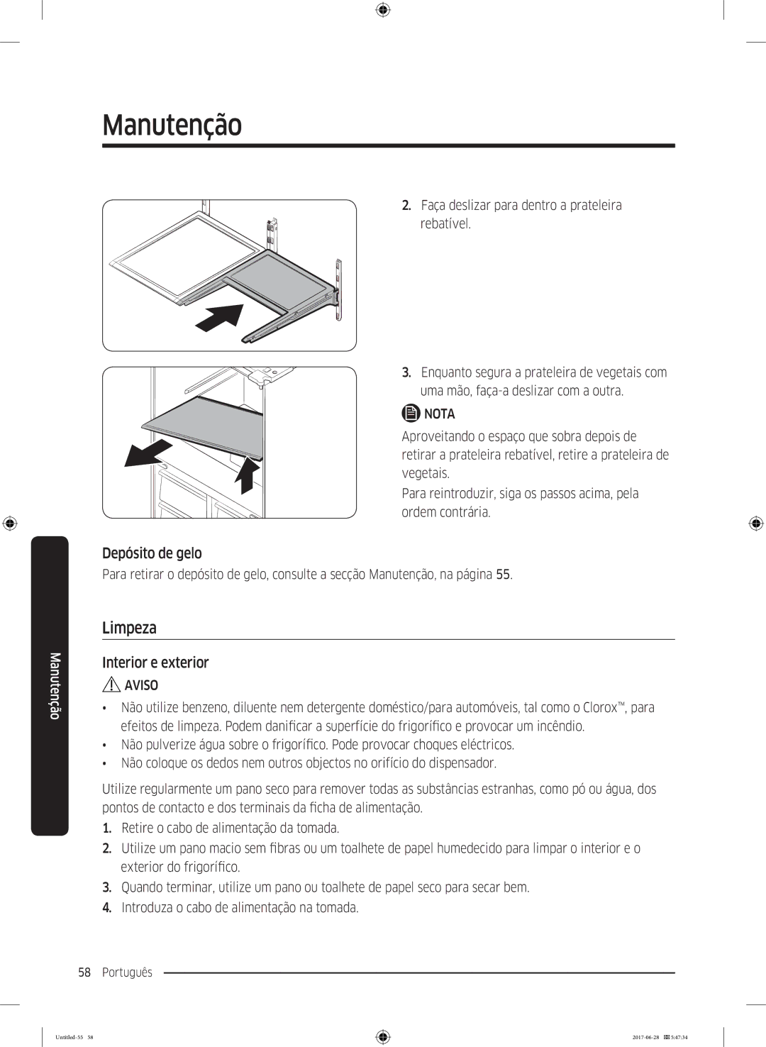 Samsung RF56K9041SR/ES manual Limpeza, Interior e exterior 