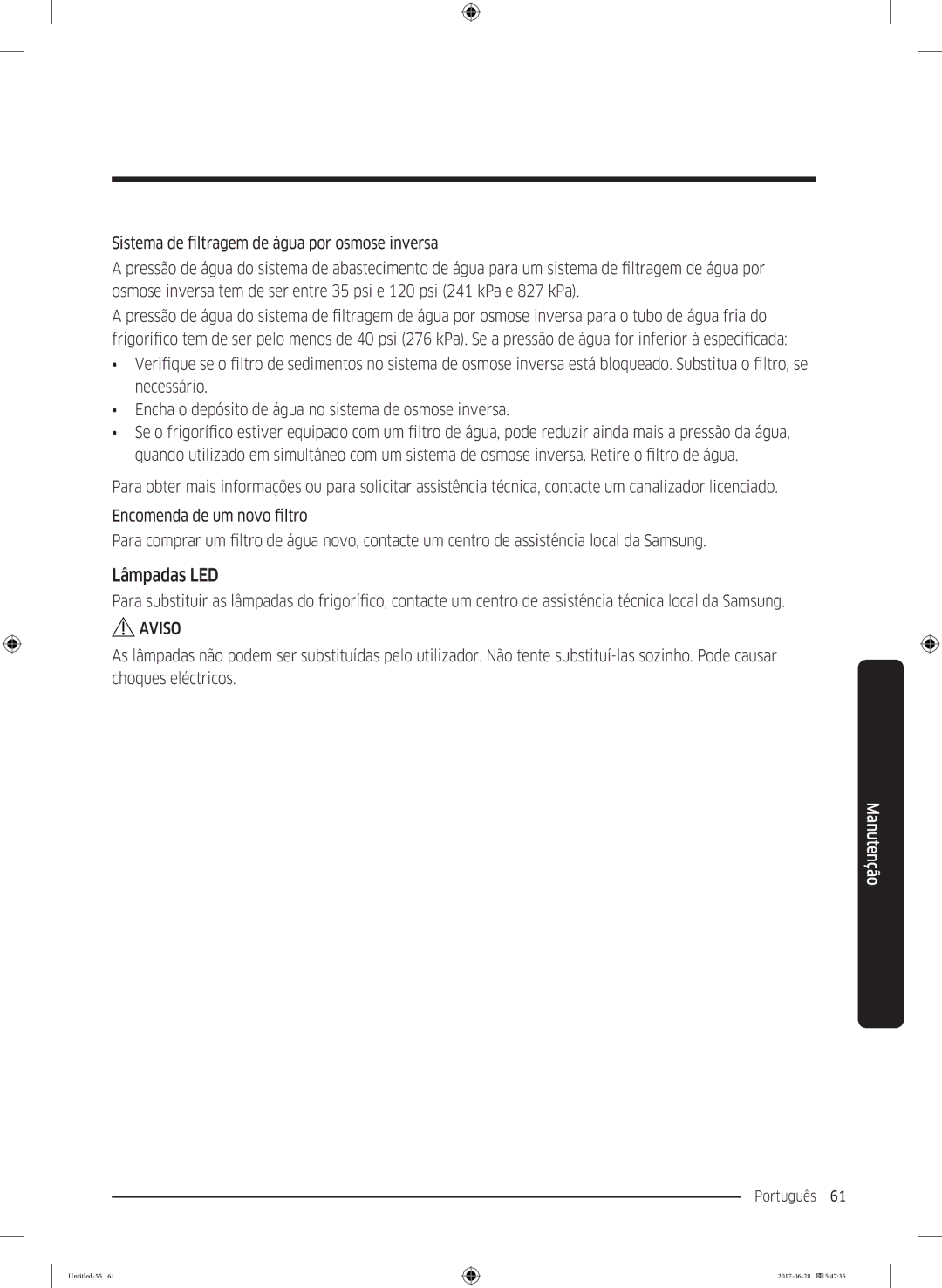 Samsung RF56K9041SR/ES manual Lâmpadas LED 