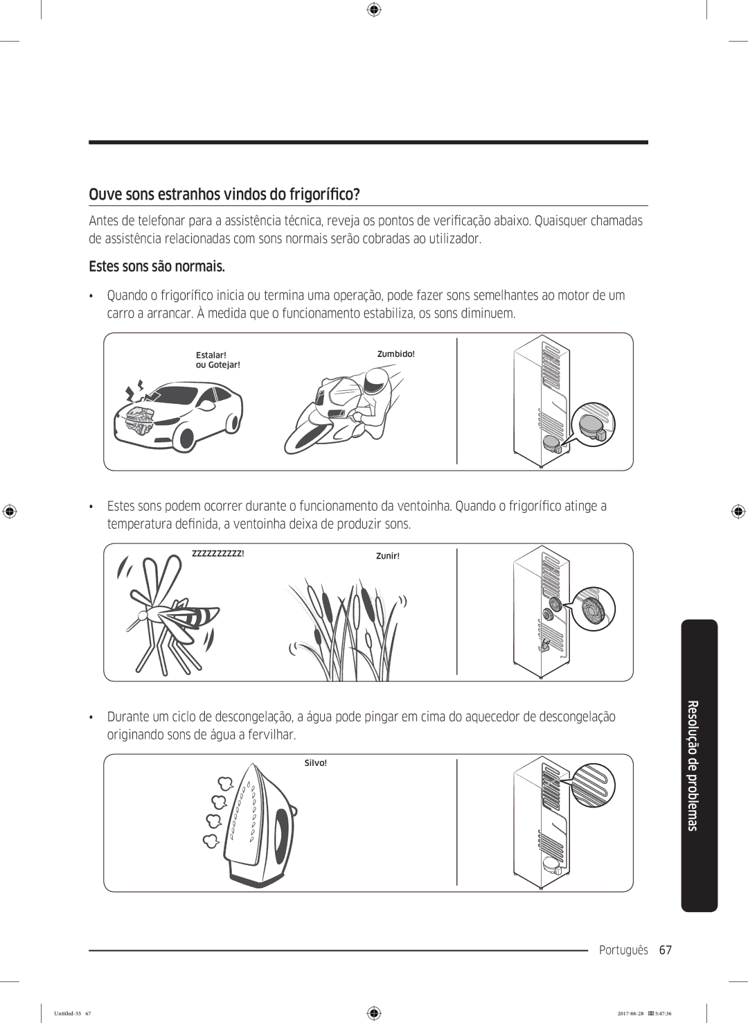 Samsung RF56K9041SR/ES manual Ouve sons estranhos vindos do frigorífico?, Estes sons são normais 