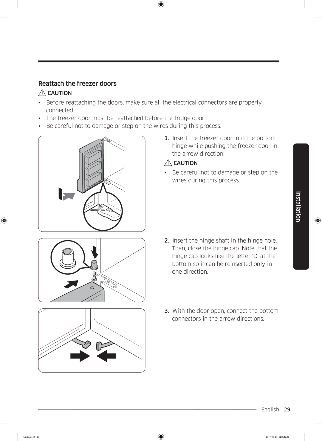 Samsung RF56K9041SR/ES manual Reattach the freezer doors 