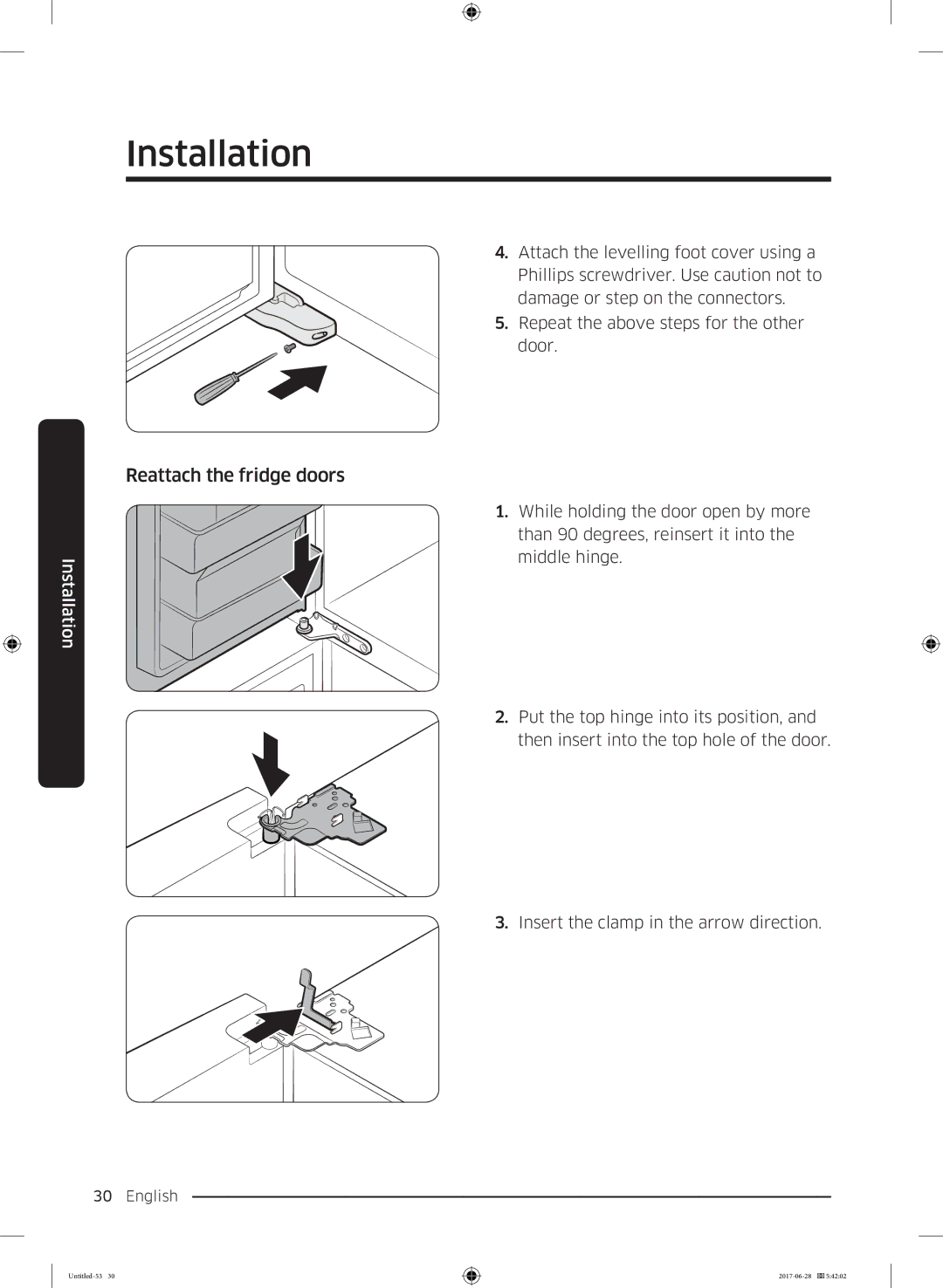 Samsung RF56K9041SR/ES manual Reattach the fridge doors 