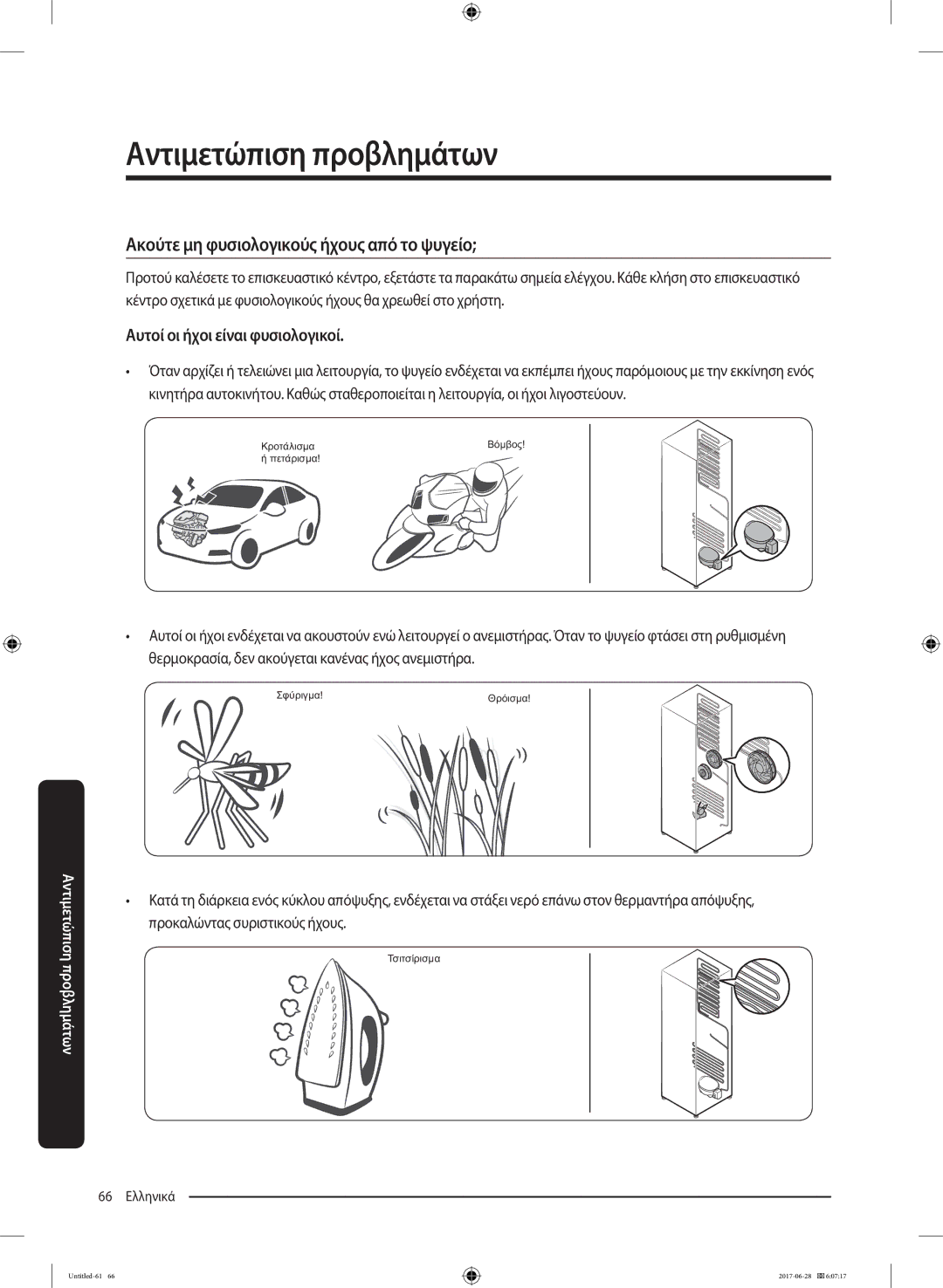 Samsung RF56K9041SR/ES manual Ακούτε μη φυσιολογικούς ήχους από το ψυγείο, Αυτοί οι ήχοι είναι φυσιολογικοί 