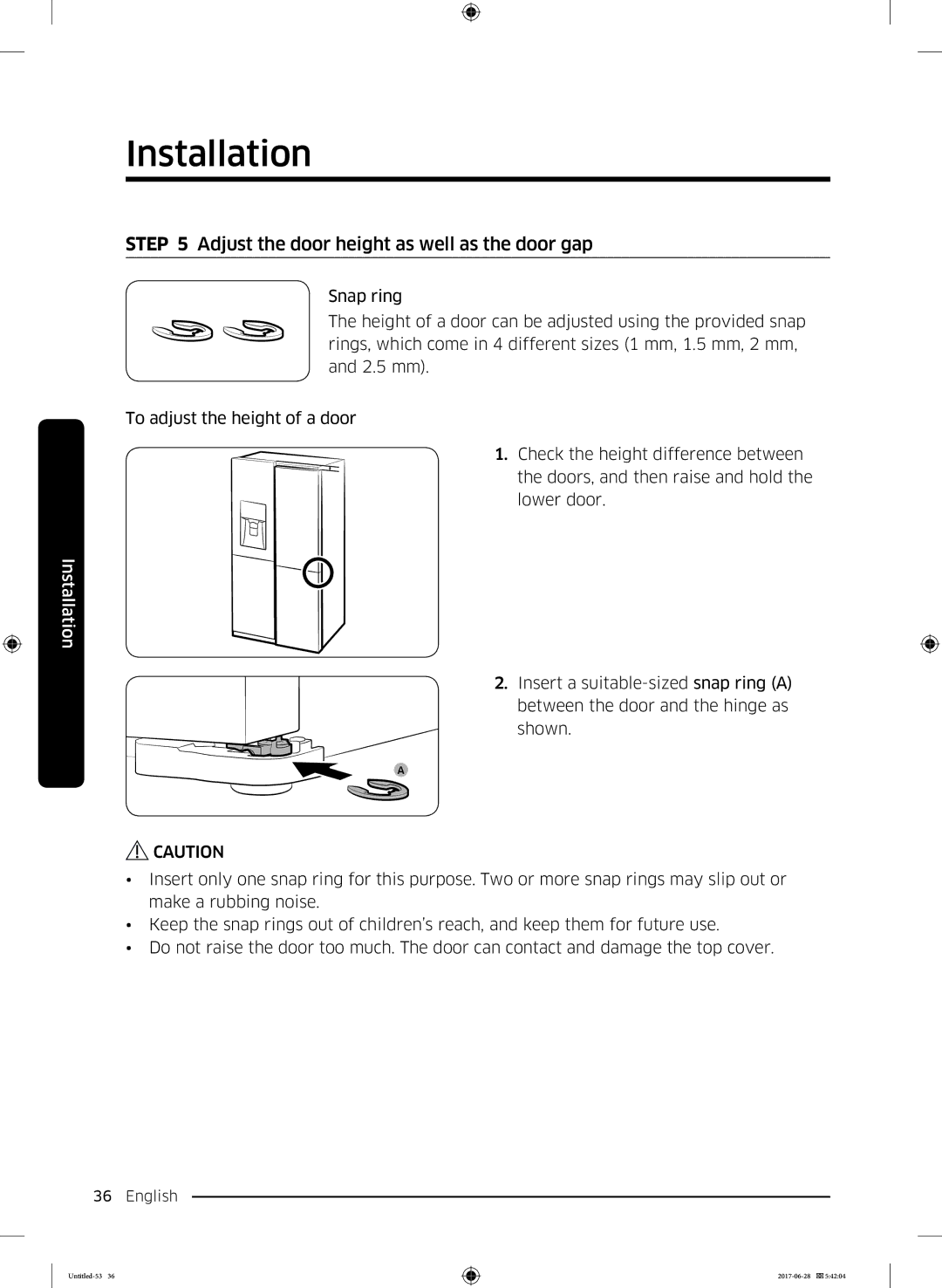 Samsung RF56K9041SR/ES manual Adjust the door height as well as the door gap 