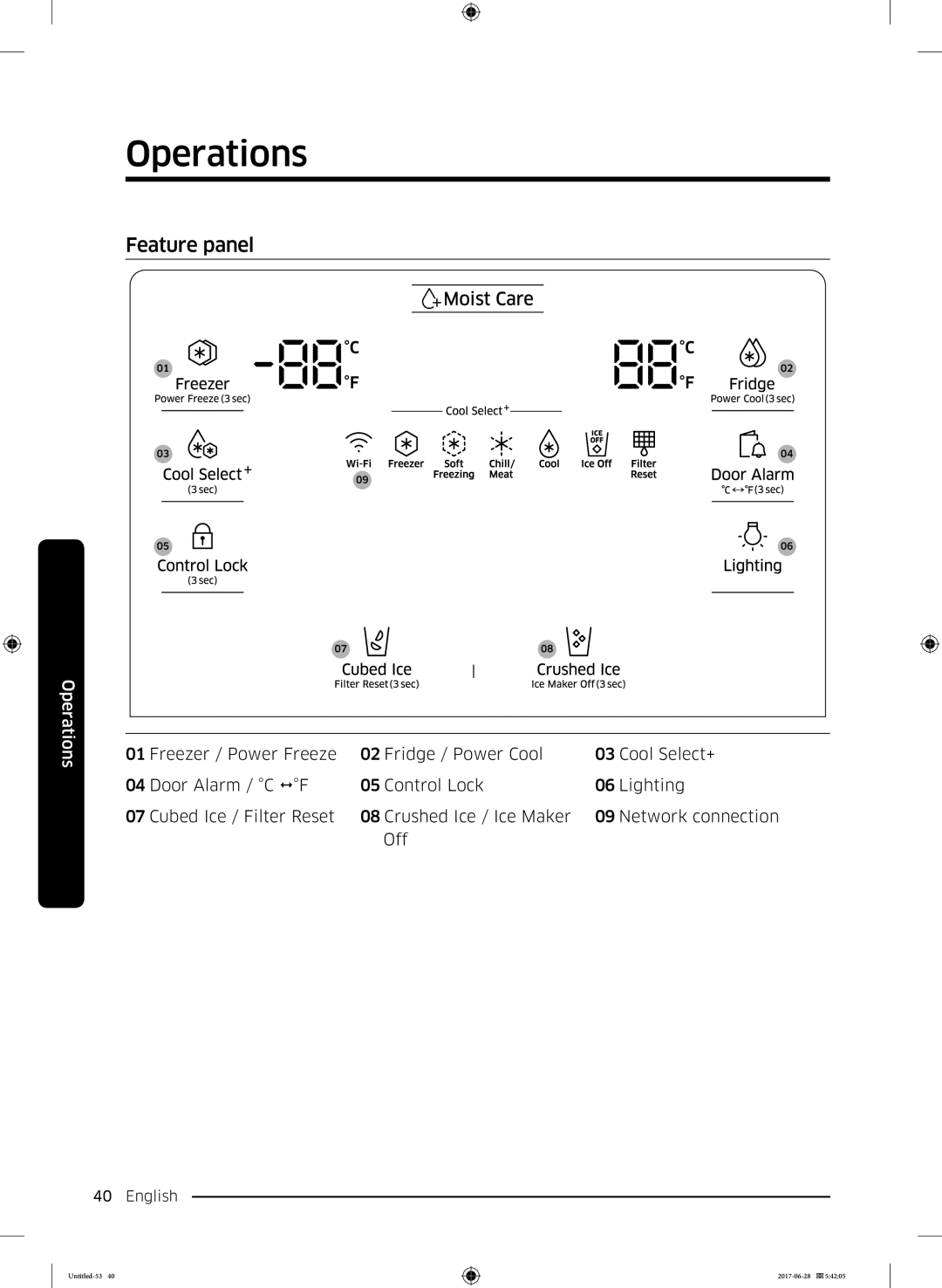 Samsung RF56K9041SR/ES manual Operations, Feature panel 