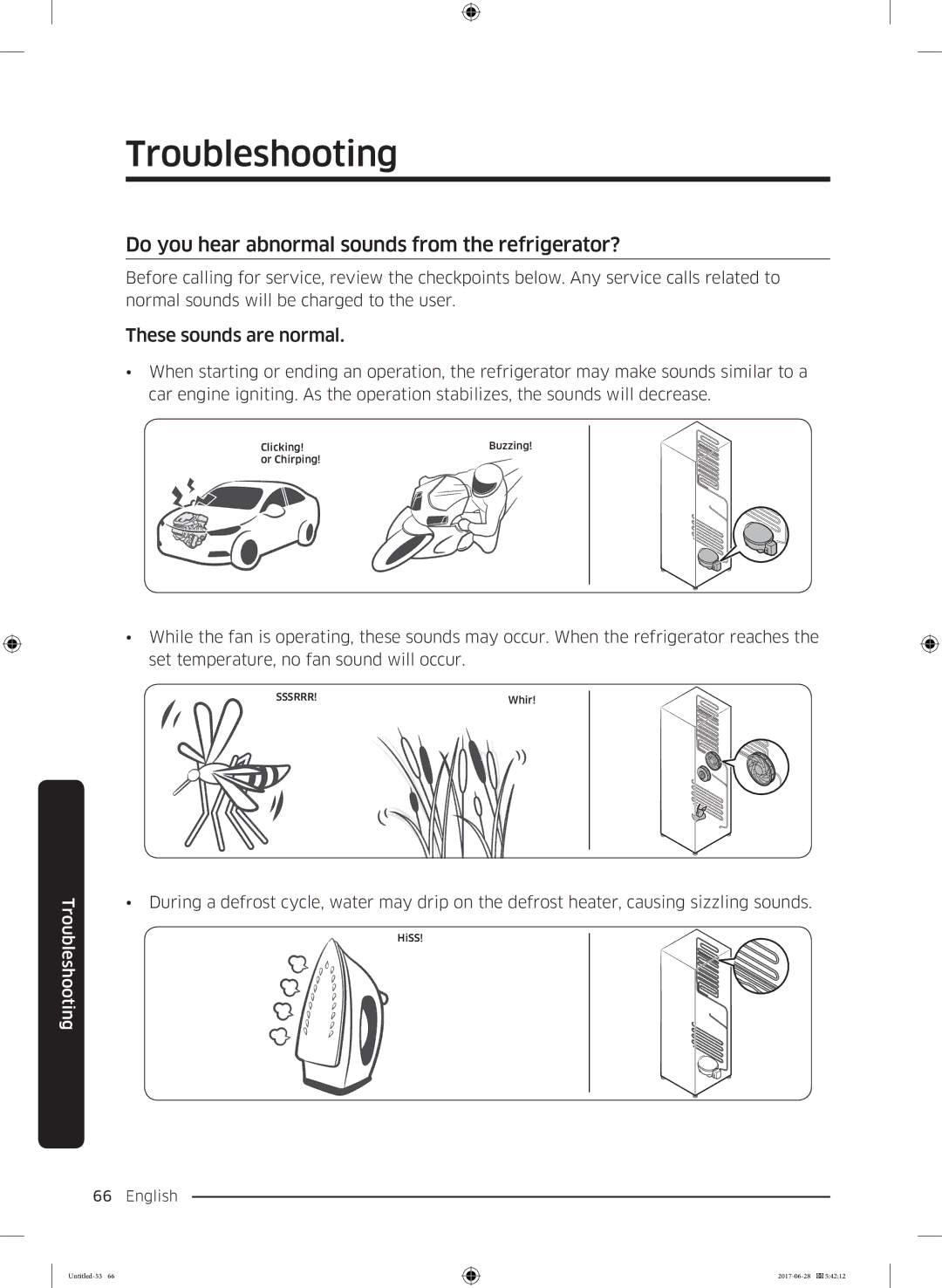 Samsung RF56K9041SR/ES manual Do you hear abnormal sounds from the refrigerator?, These sounds are normal 