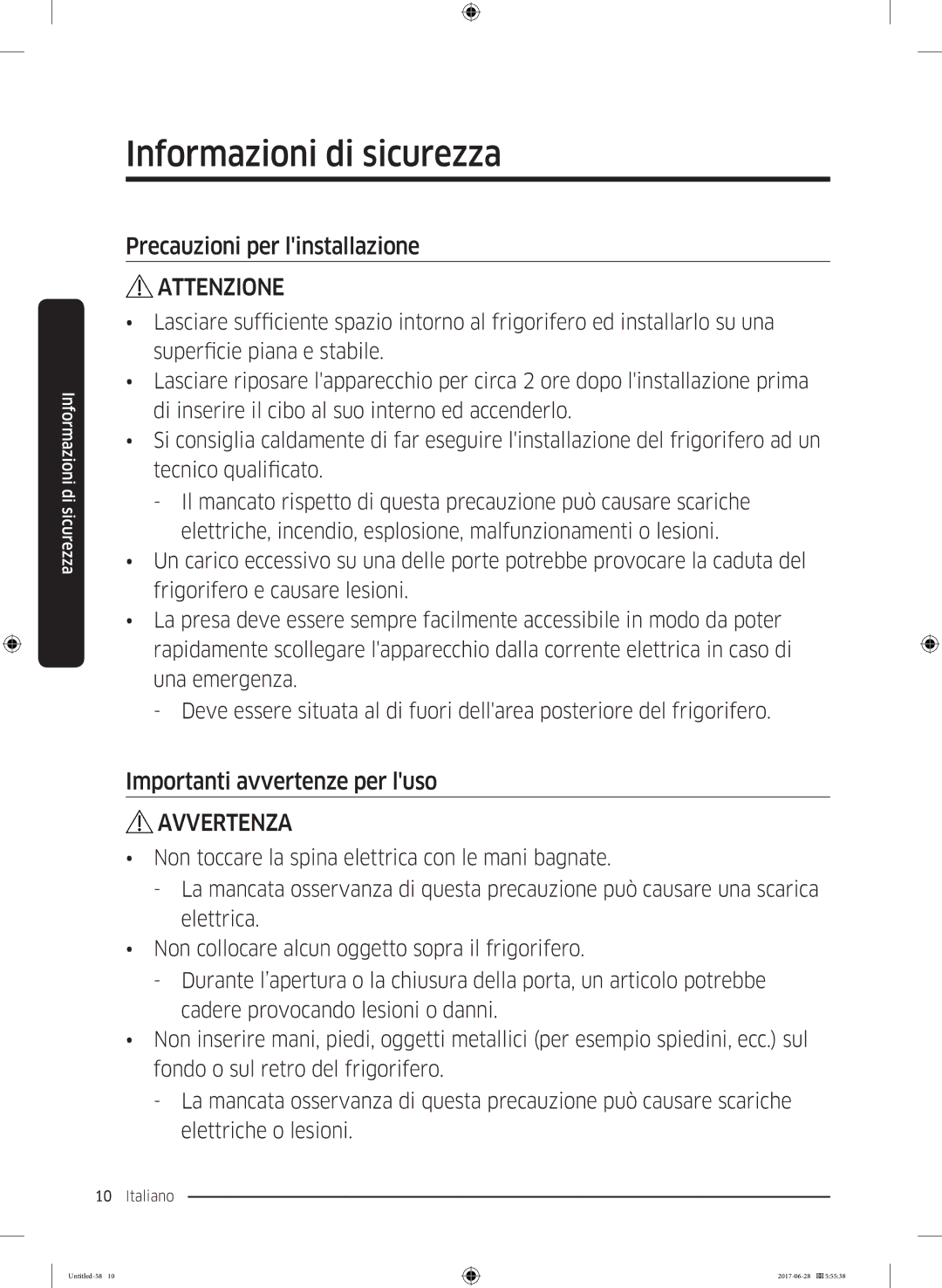 Samsung RF56K9041SR/ES manual Precauzioni per linstallazione, Importanti avvertenze per luso 