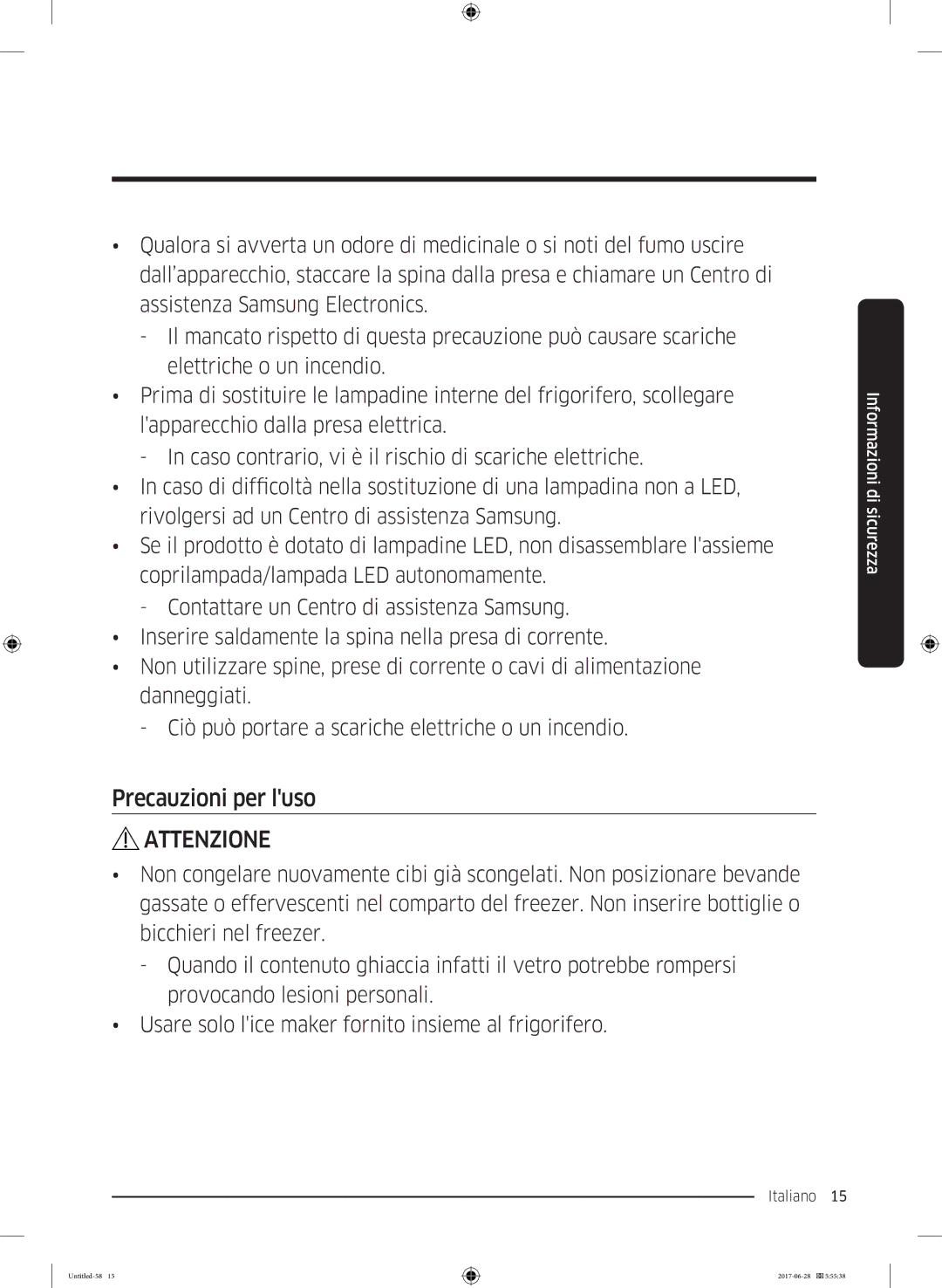 Samsung RF56K9041SR/ES manual Precauzioni per luso 