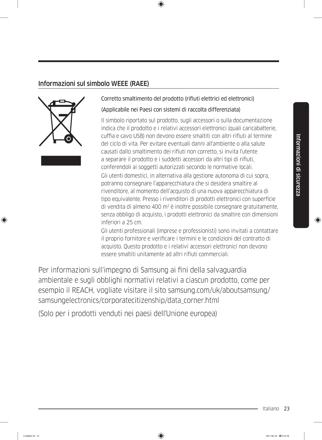 Samsung RF56K9041SR/ES manual Informazioni sul simbolo Weee Raee 