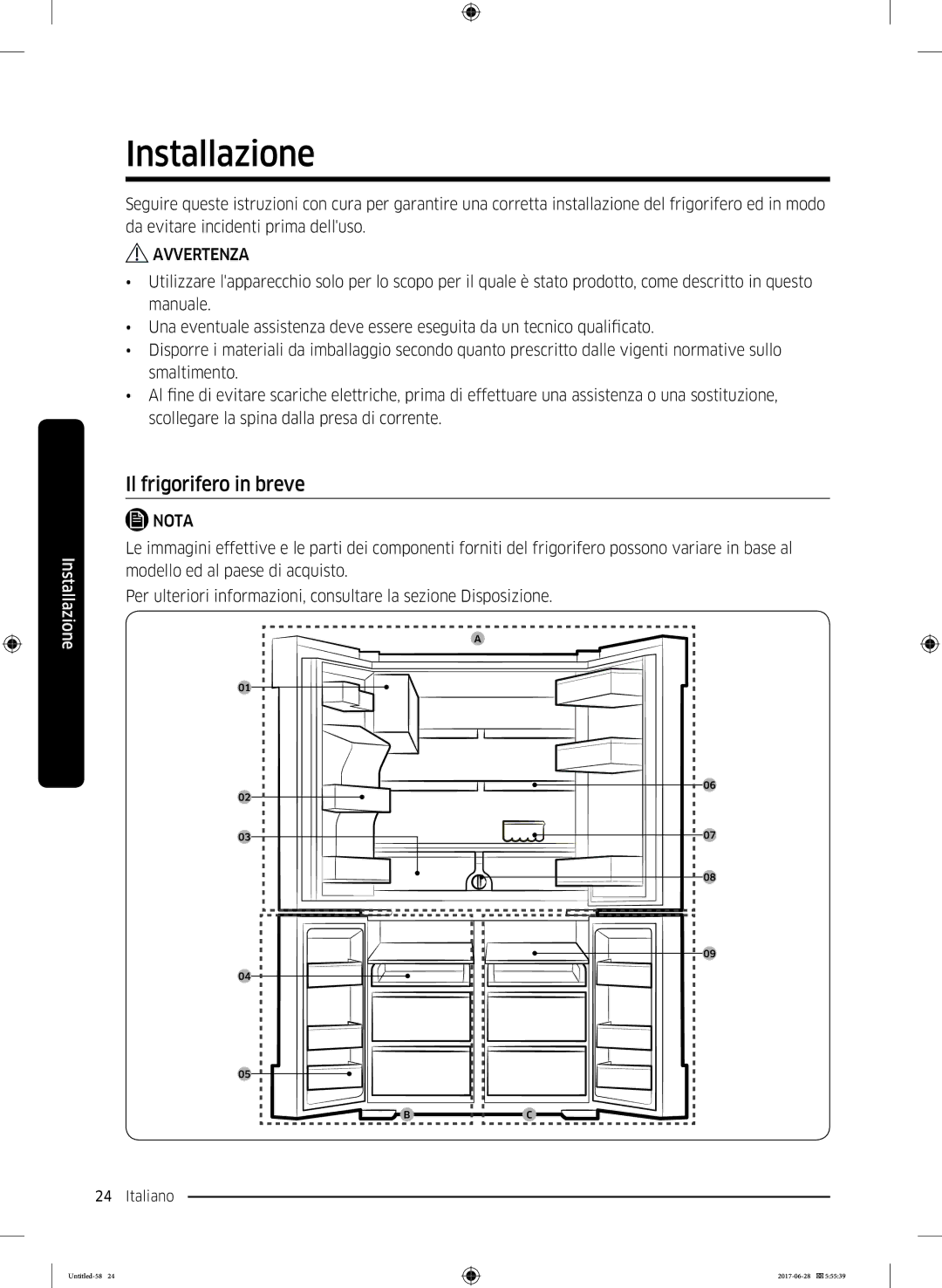 Samsung RF56K9041SR/ES manual Installazione, Il frigorifero in breve 