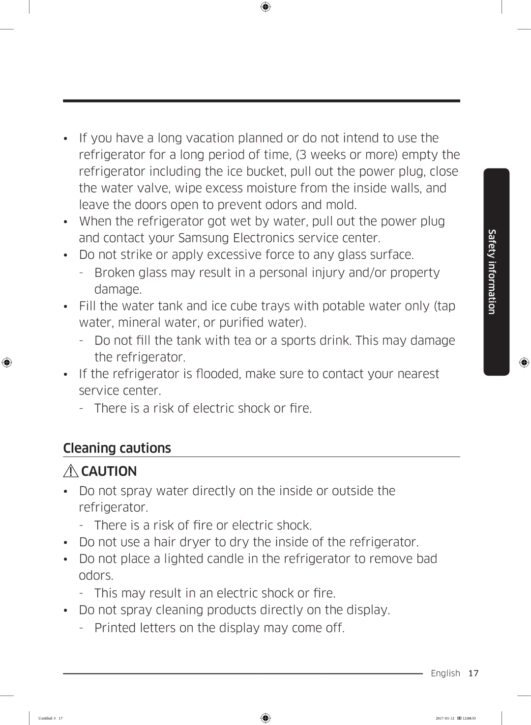 Samsung RF56K9540SR/EU manual Cleaning cautions 