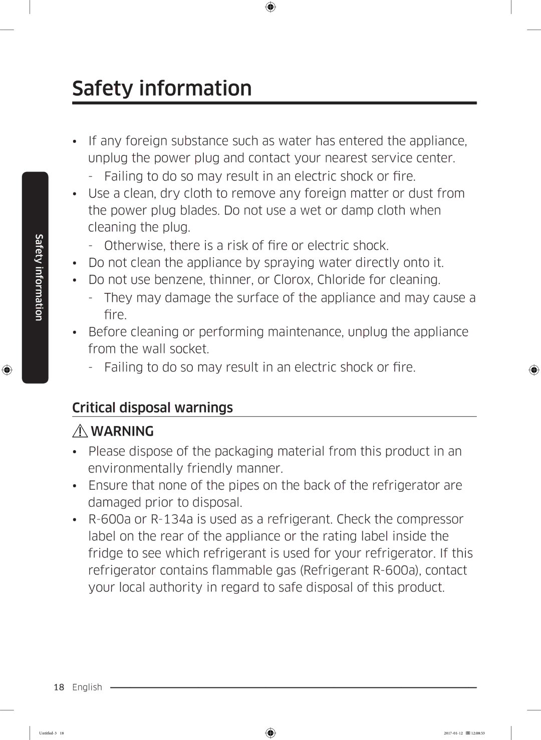 Samsung RF56K9540SR/EU manual Critical disposal warnings 