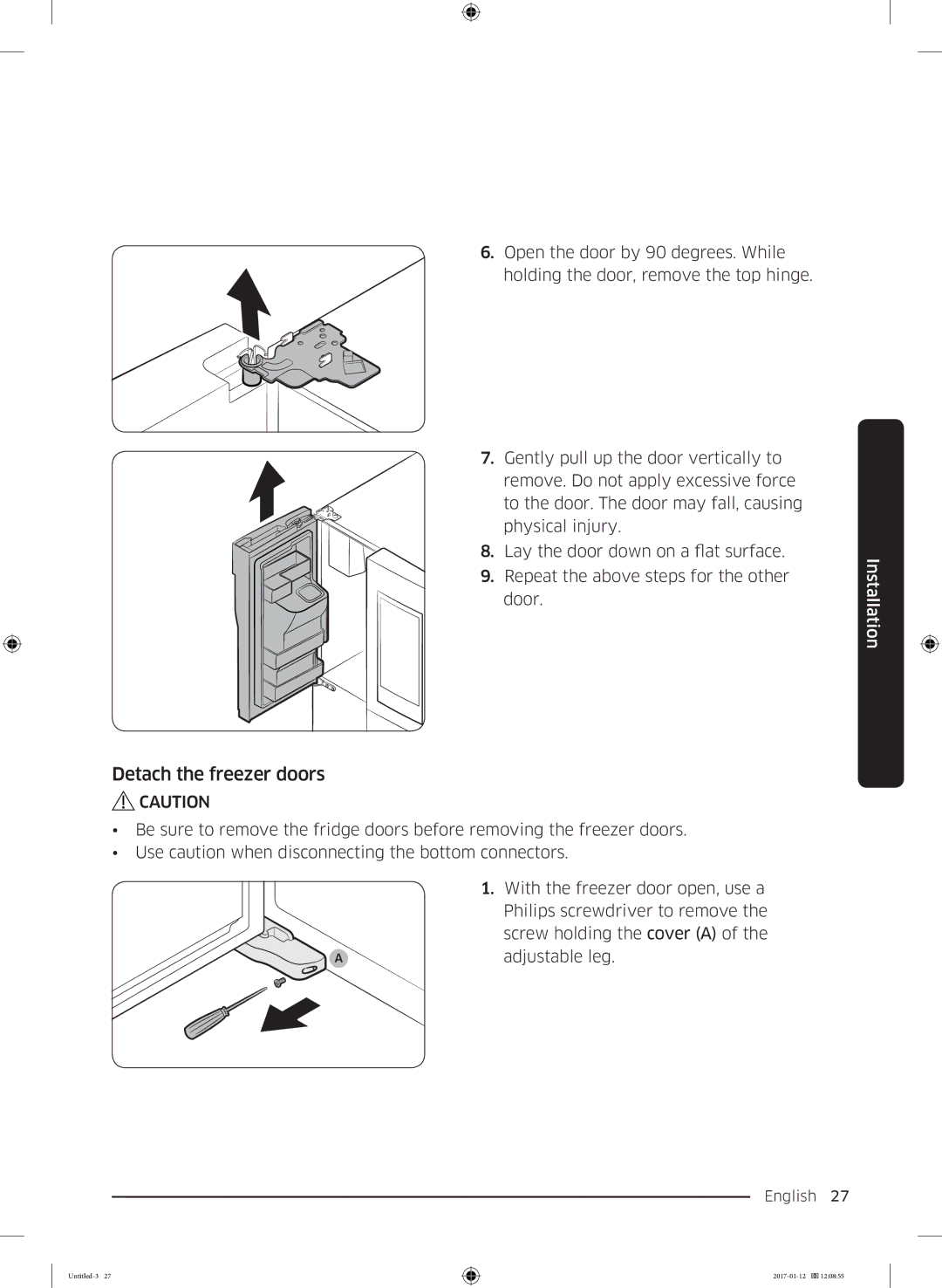 Samsung RF56K9540SR/EU manual Detach the freezer doors 