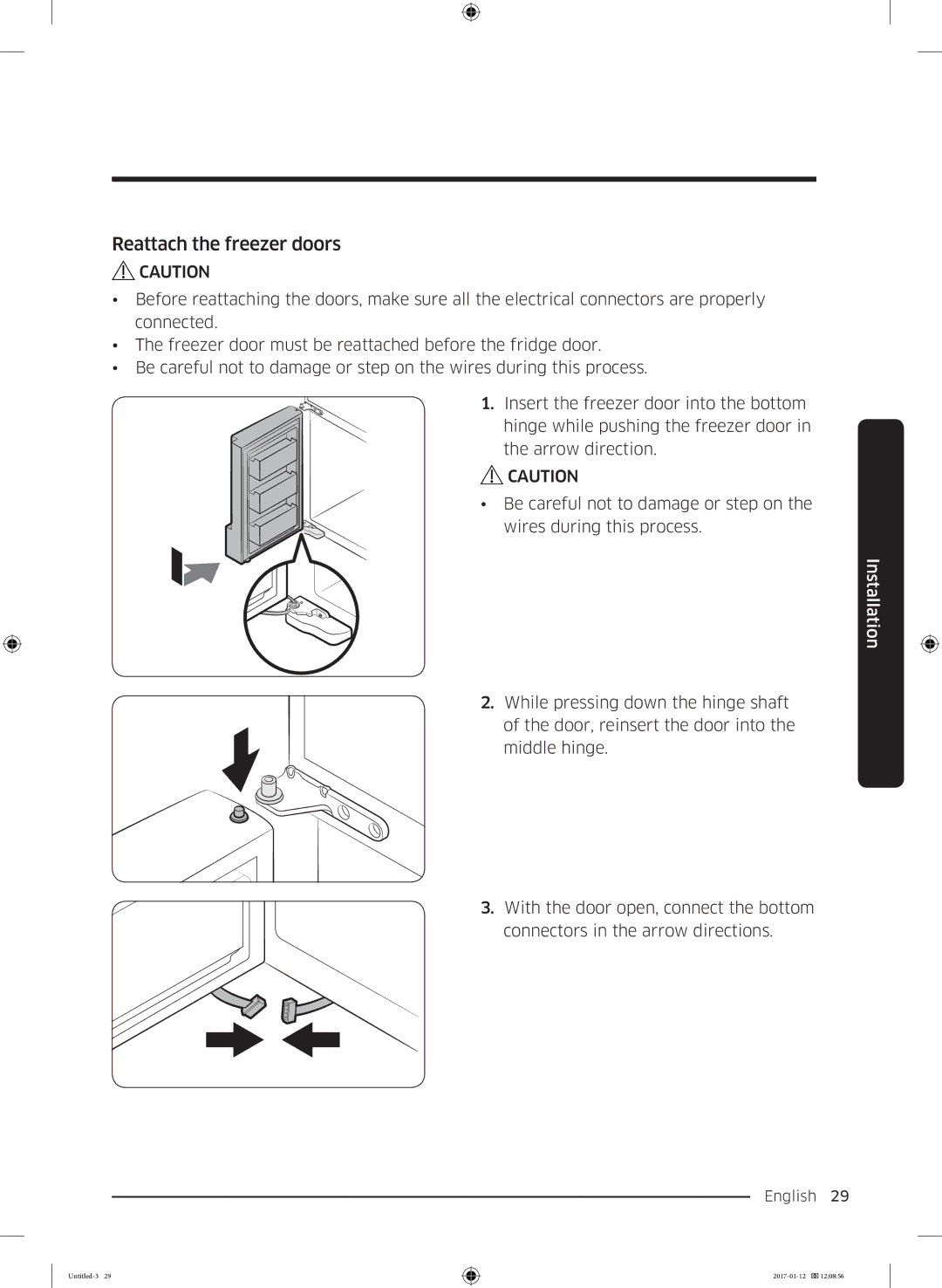 Samsung RF56K9540SR/EU manual Reattach the freezer doors 