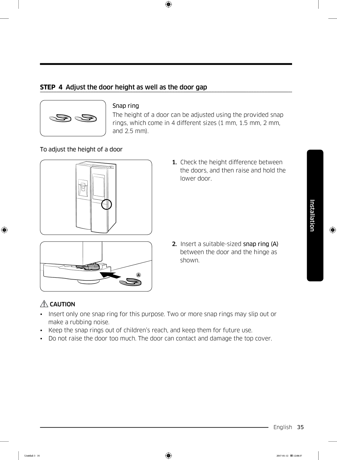 Samsung RF56K9540SR/EU manual Adjust the door height as well as the door gap 