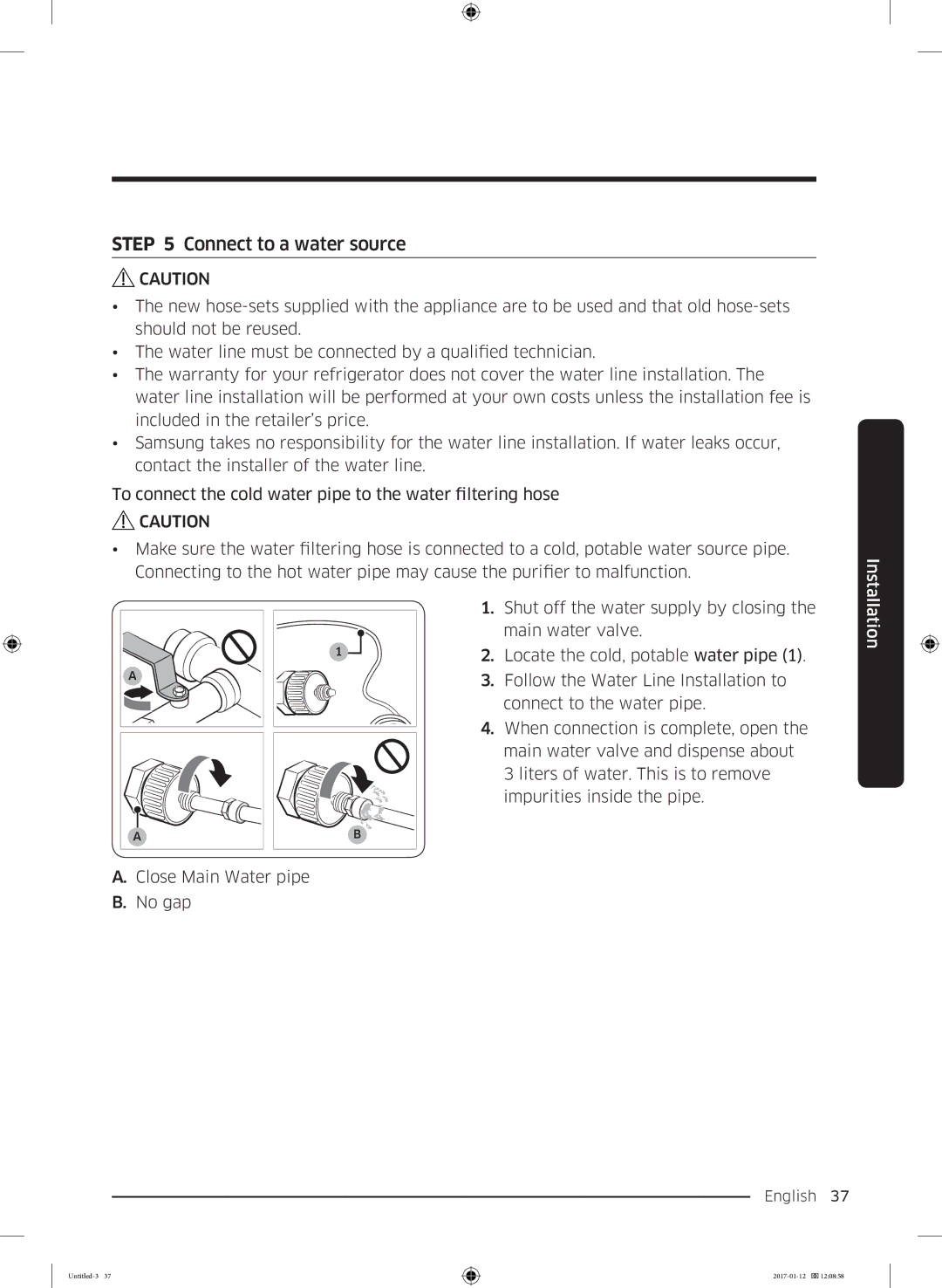 Samsung RF56K9540SR/EU manual Connect to a water source 