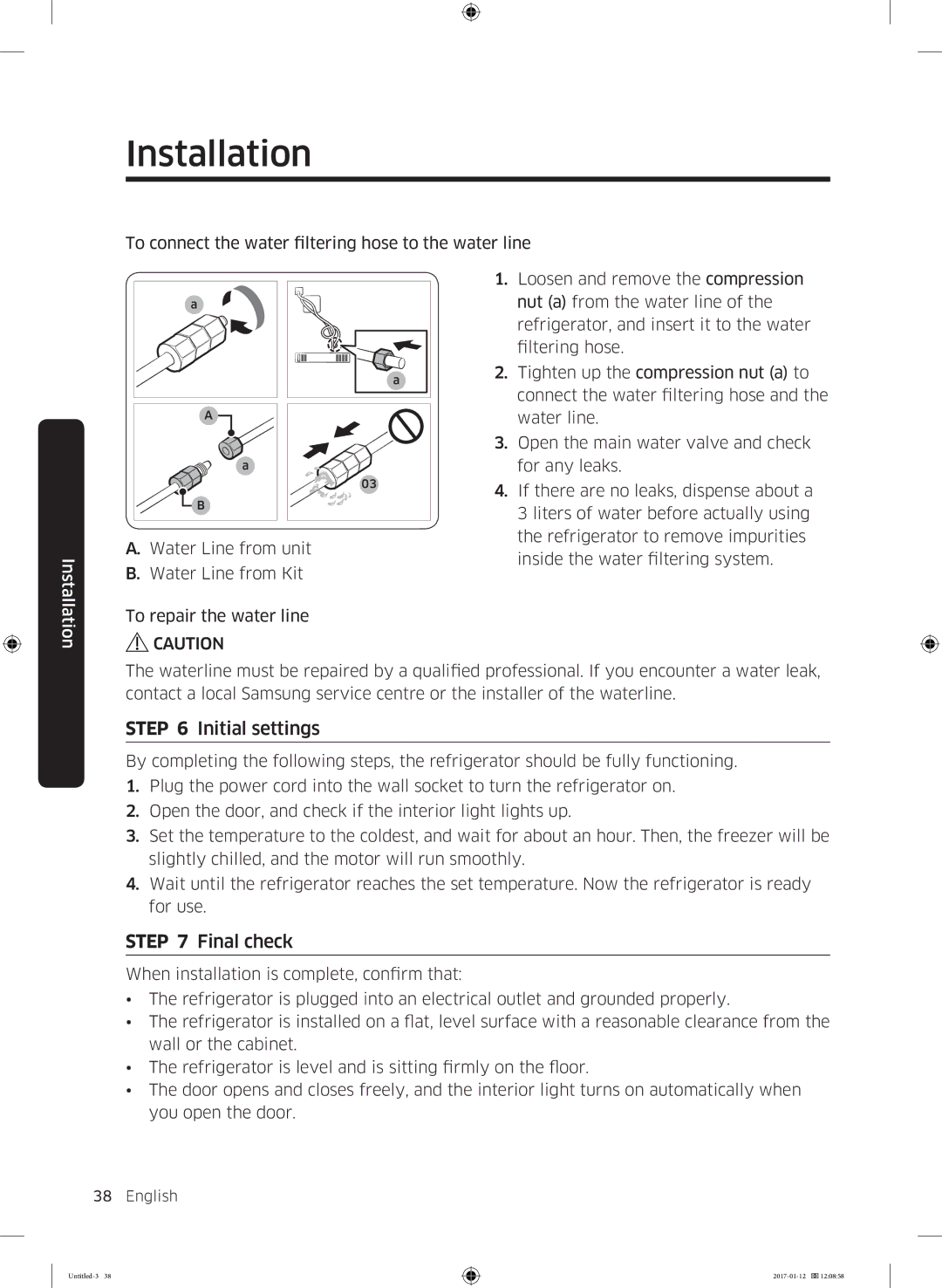 Samsung RF56K9540SR/EU manual Initial settings, Final check 