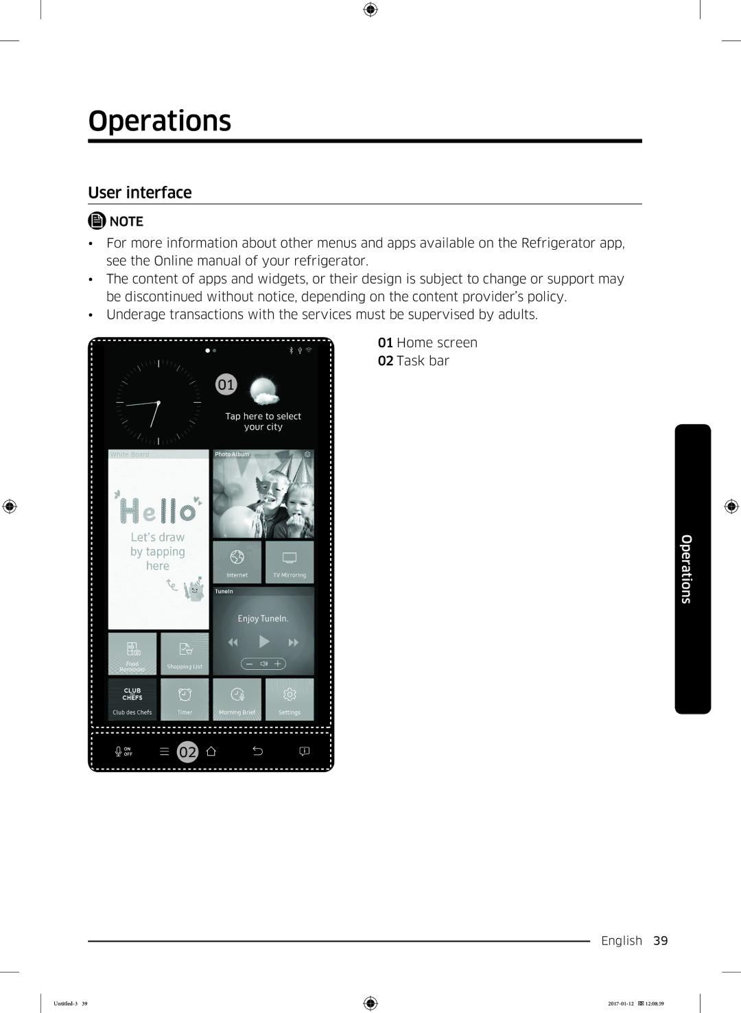 Samsung RF56K9540SR/EU manual Operations, User interface 