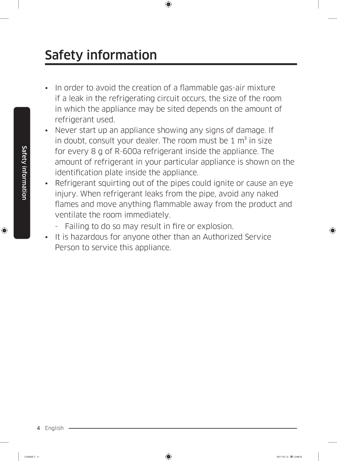 Samsung RF56K9540SR/EU manual Safety information 