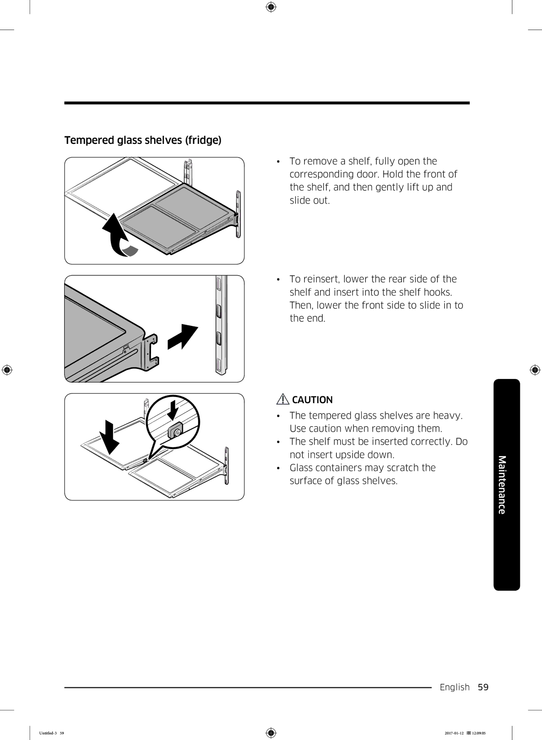 Samsung RF56K9540SR/EU manual Tempered glass shelves fridge 