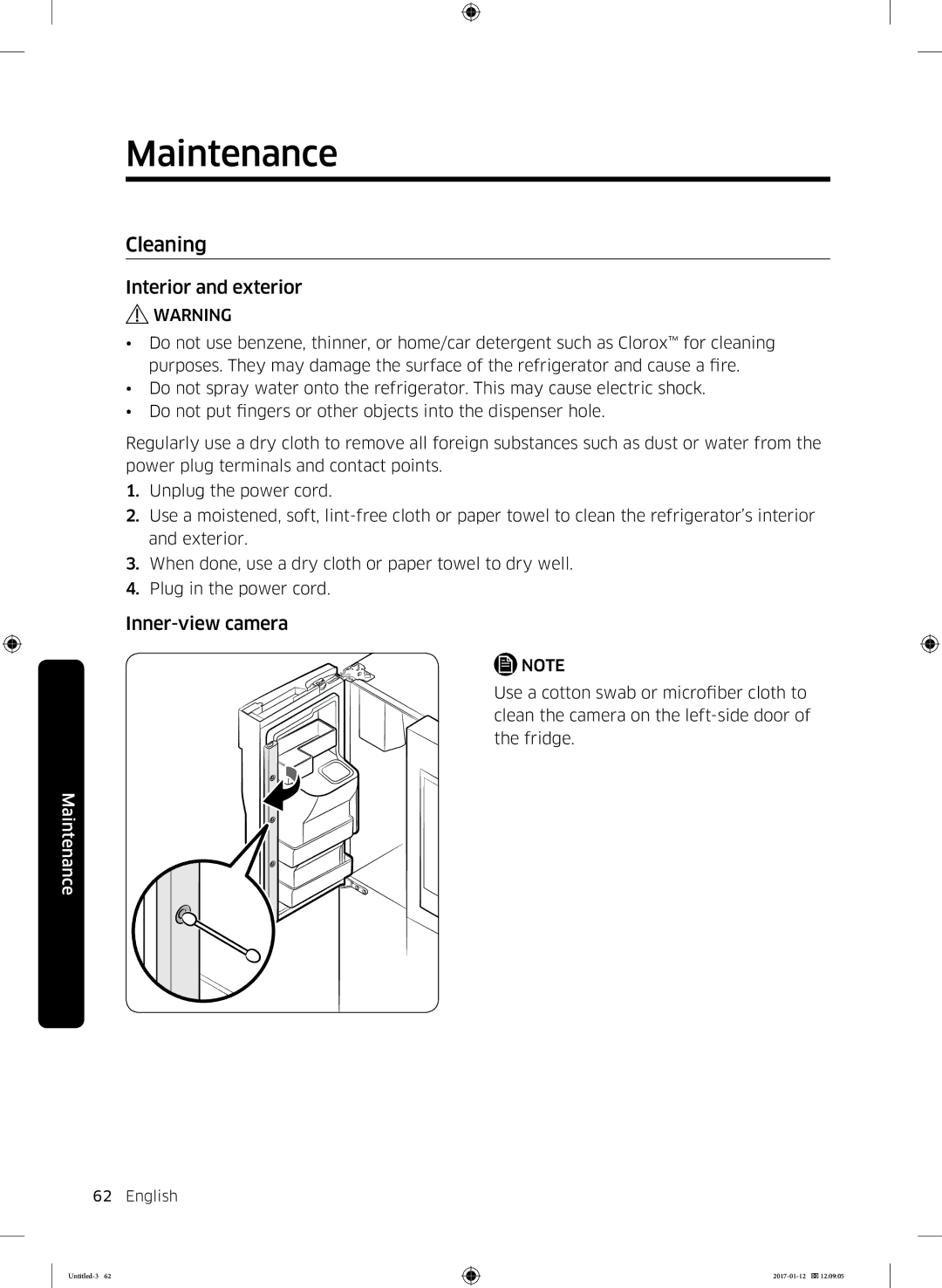 Samsung RF56K9540SR/EU manual Cleaning, Interior and exterior, Inner-view camera 