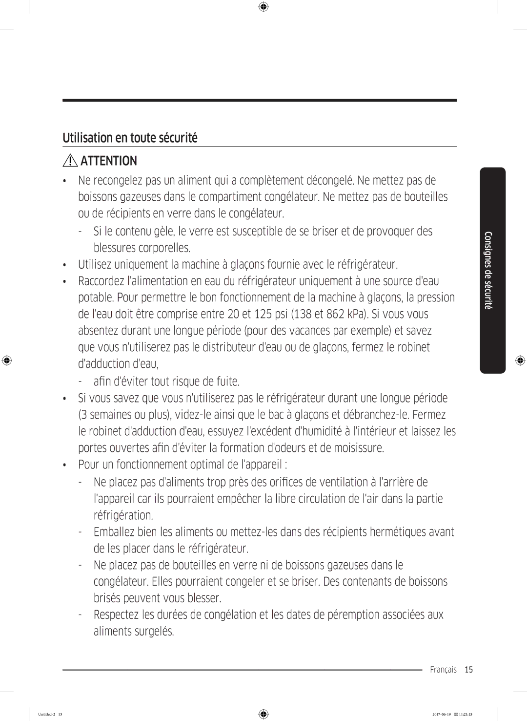 Samsung RF56M9380SG/EF manual Utilisation en toute sécurité 