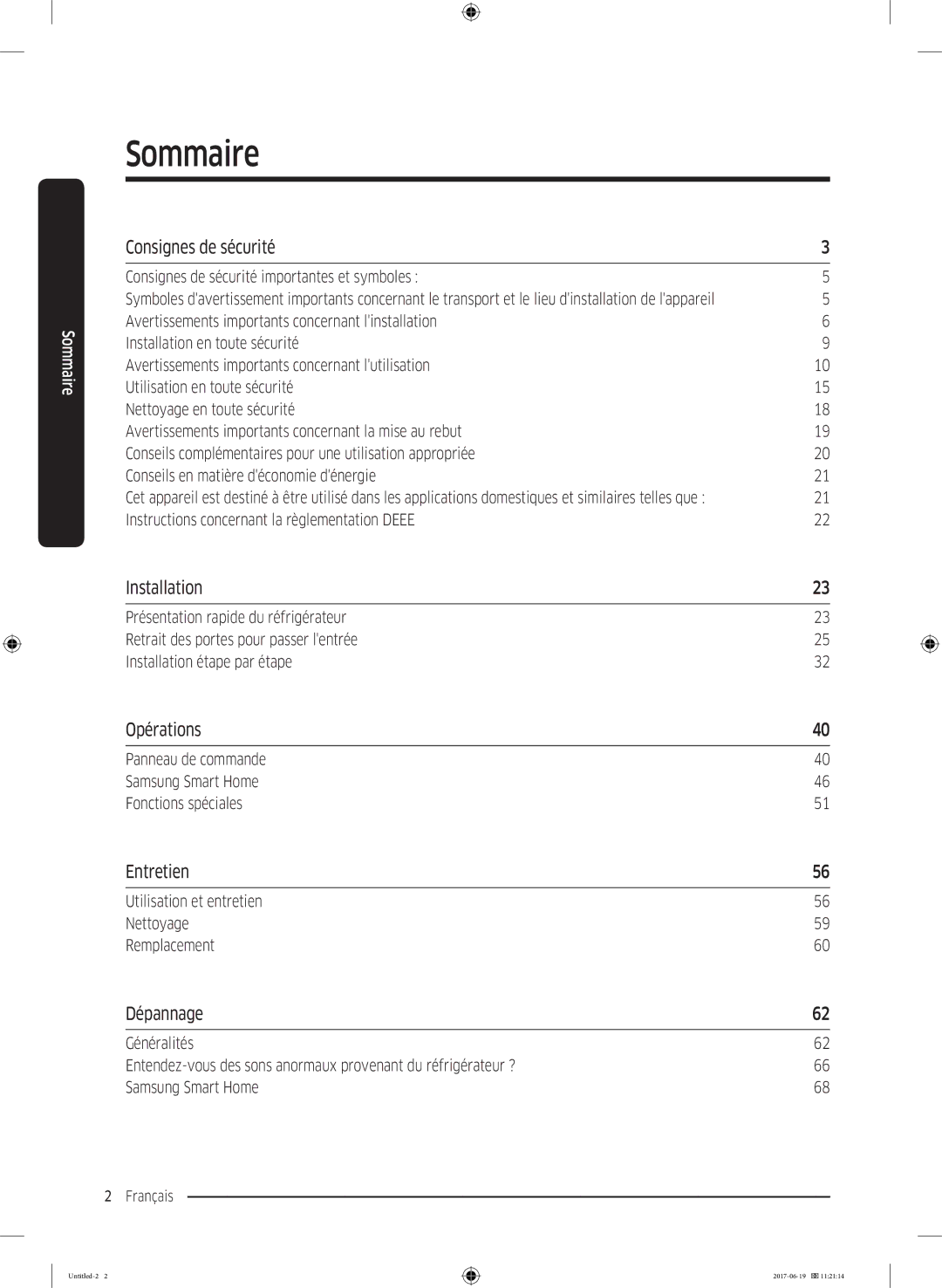 Samsung RF56M9380SG/EF manual Consignes de sécurité, Installation, Opérations, Entretien, Dépannage 