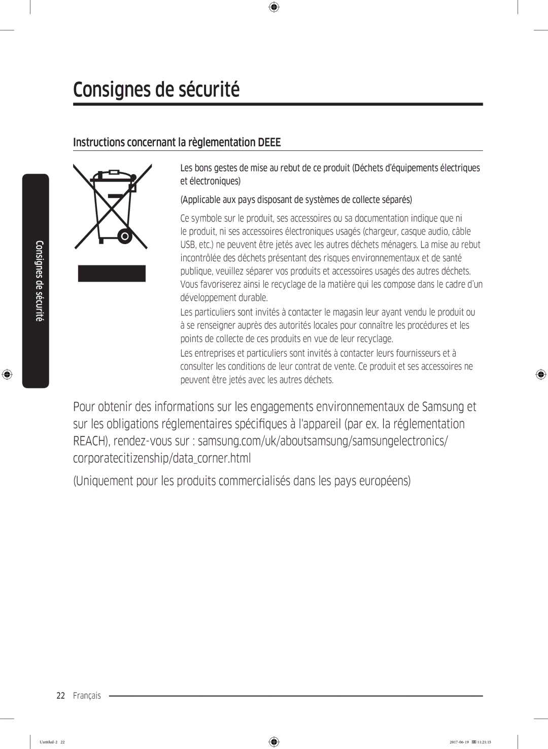 Samsung RF56M9380SG/EF manual Instructions concernant la règlementation Deee 