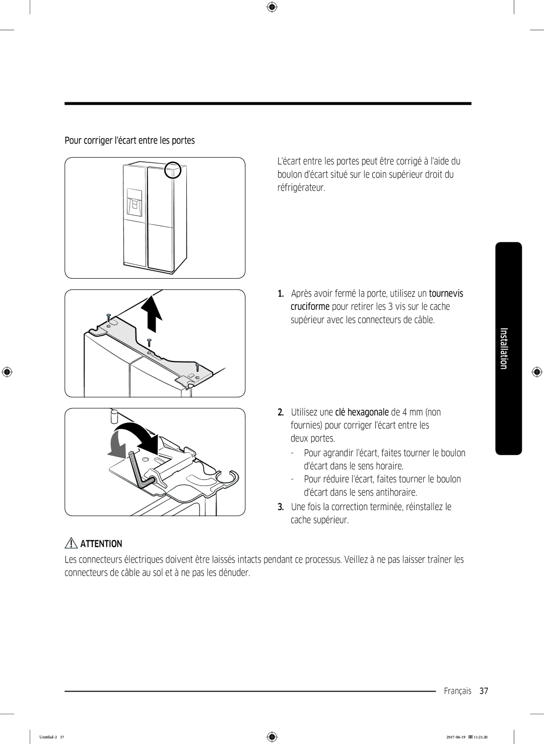 Samsung RF56M9380SG/EF manual Supérieur avec les connecteurs de câble 