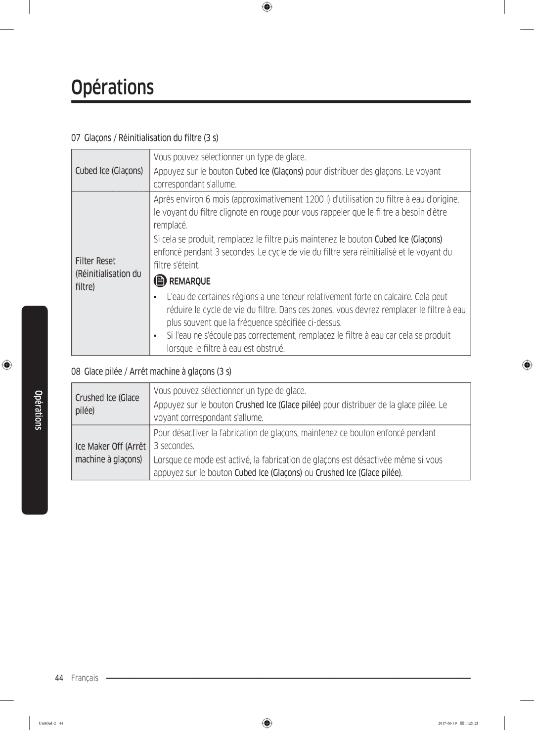 Samsung RF56M9380SG/EF Correspondant sallume, Pour Vous rappeler que le filtre a besoin dêtre Remplacé, Pilée, Secondes 