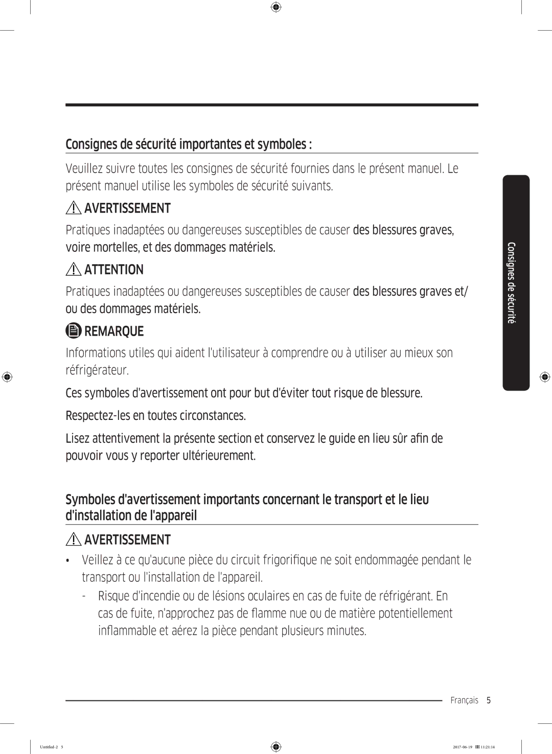 Samsung RF56M9380SG/EF manual Avertissement 