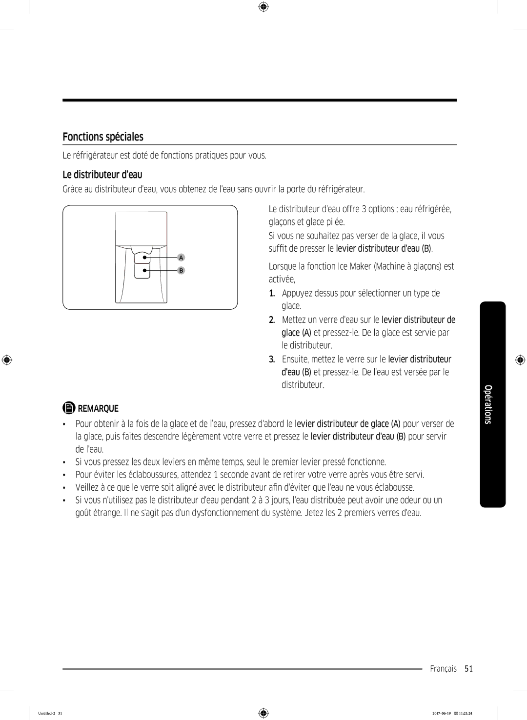 Samsung RF56M9380SG/EF manual Fonctions spéciales, Le distributeur d’eau 