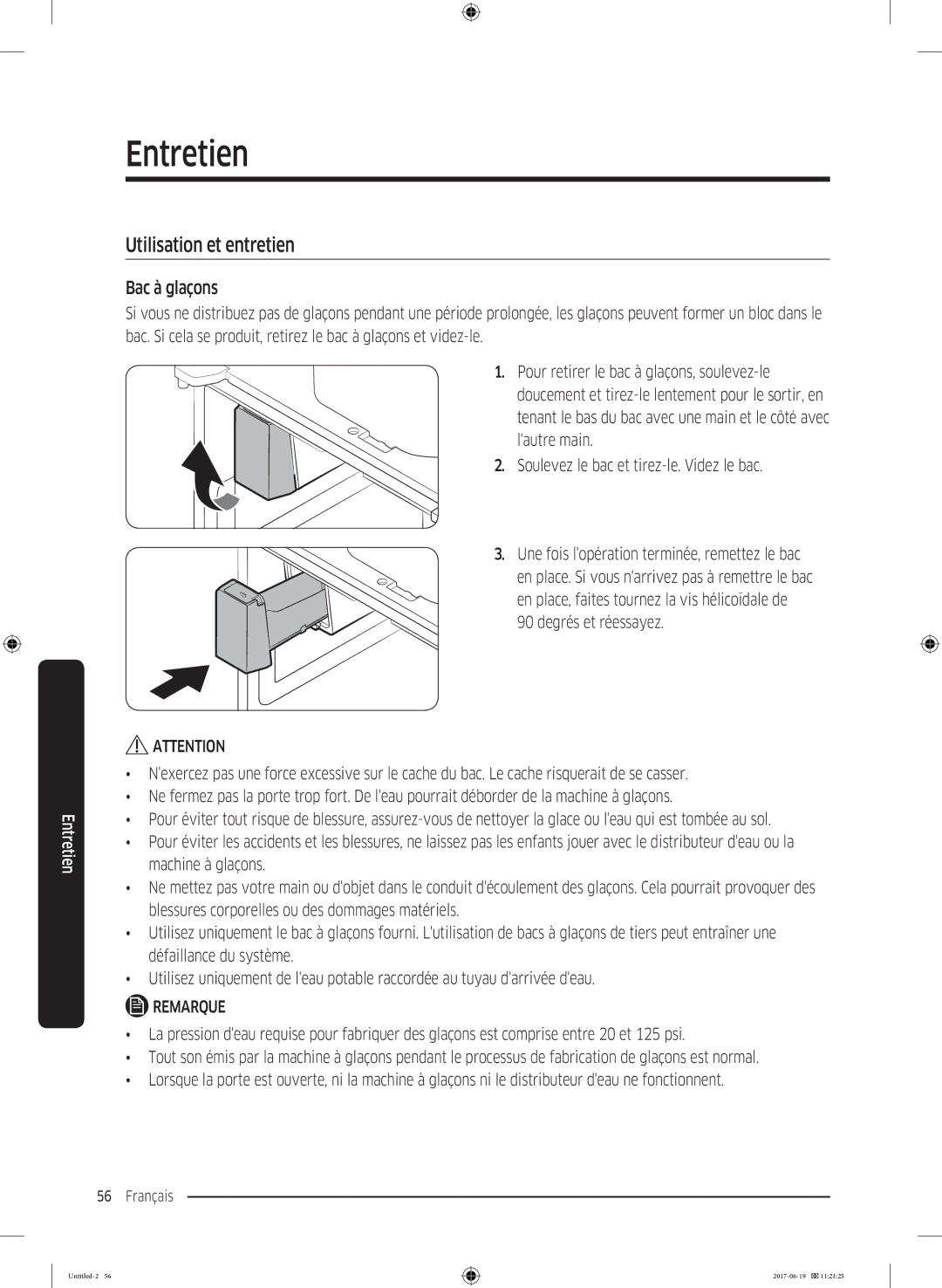 Samsung RF56M9380SG/EF manual Utilisation et entretien, Bac à glaçons 