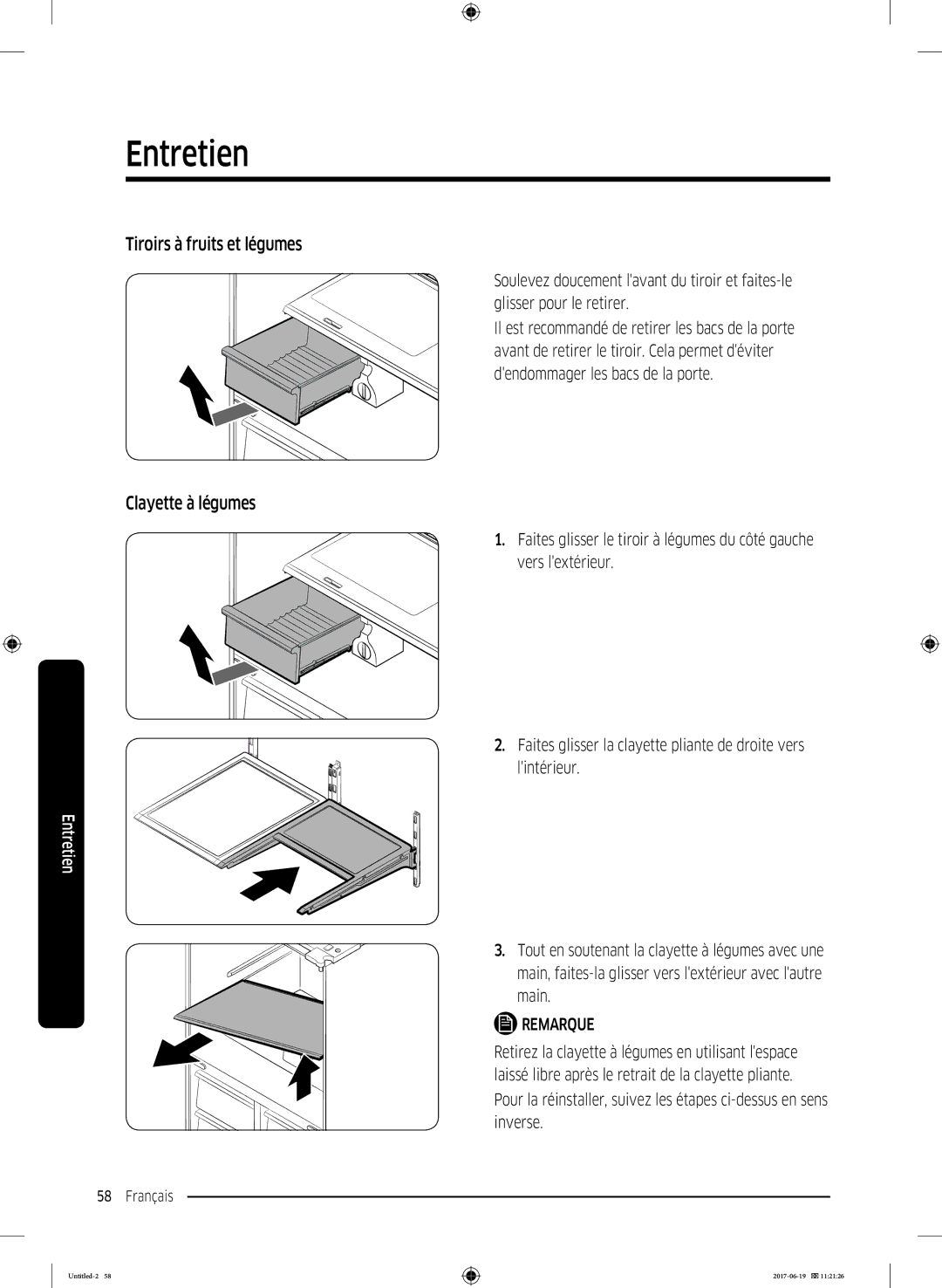 Samsung RF56M9380SG/EF manual Tiroirs à fruits et légumes, Clayette à légumes 