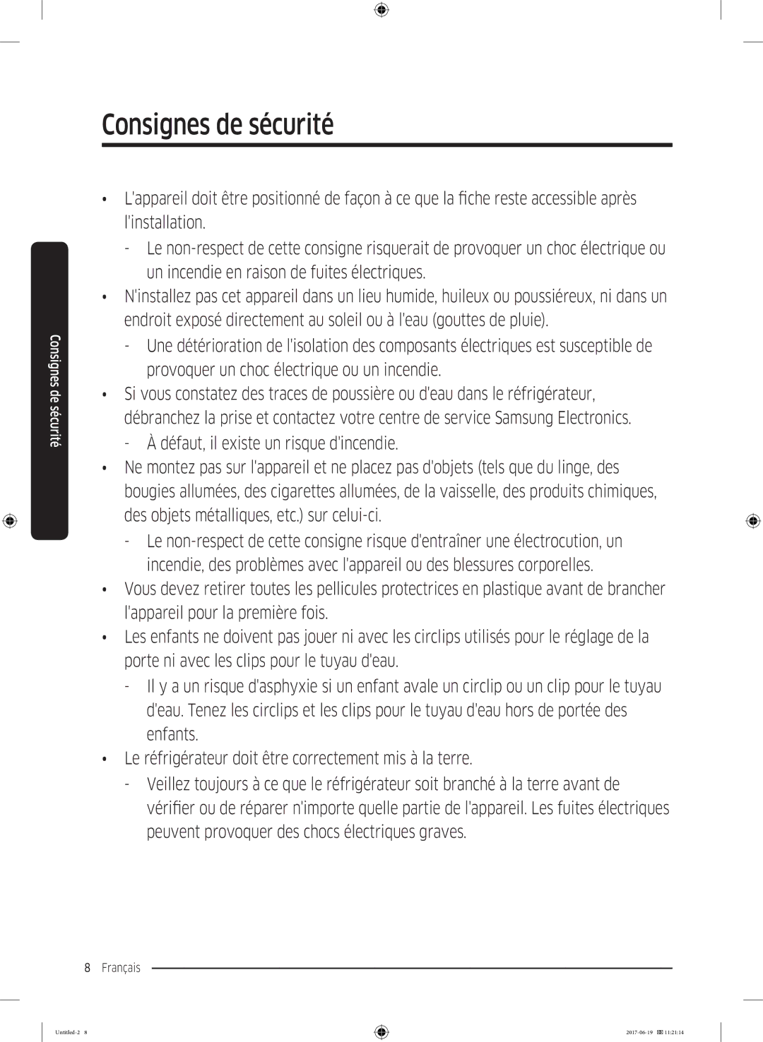 Samsung RF56M9380SG/EF manual Consignes de sécurité 