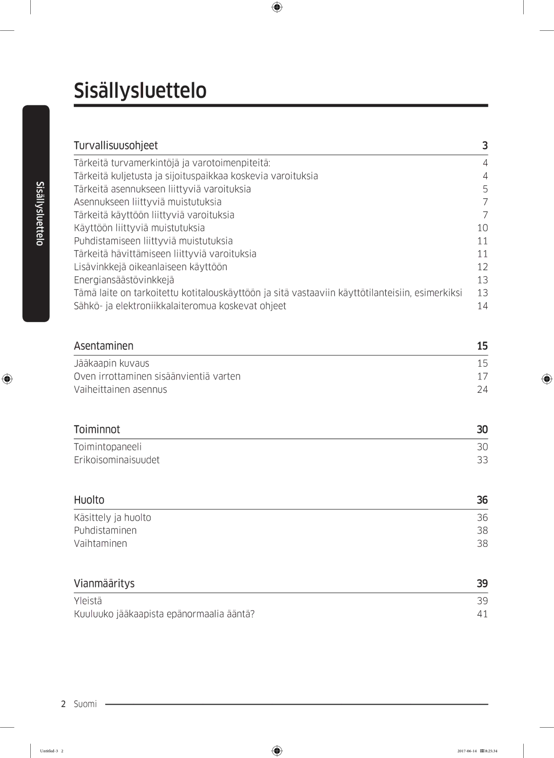 Samsung RF60J9020WZ/EE manual Sisällysluettelo 