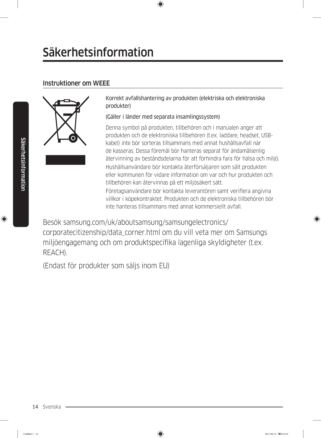 Samsung RF60J9020WZ/EE manual Instruktioner om Weee 